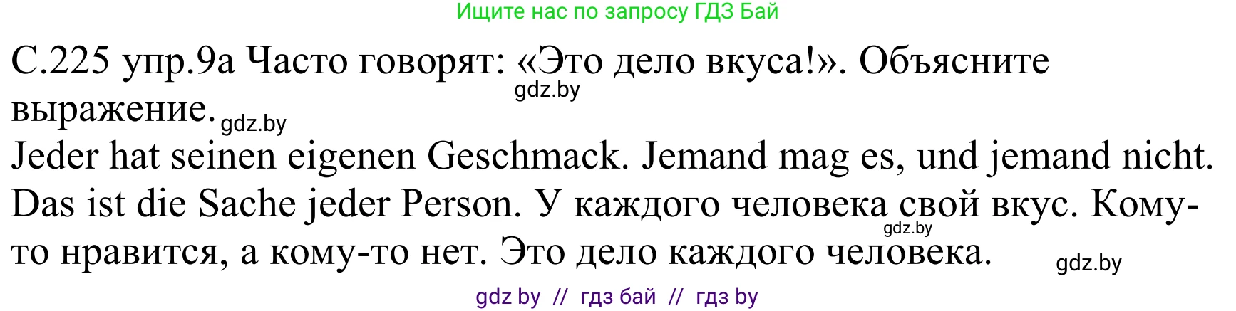 Немецкий язык (Deutsch), 8 класс Учебник (Schülerbuch), авторы: Будько Антонина Филипповна (Budjko Antonina), Урбанович Инна Ювинальевна (Urbanowitsch Ina), издательство Вышэйшая школа, Минск, 2018, страница 225, номер 9a, Решение