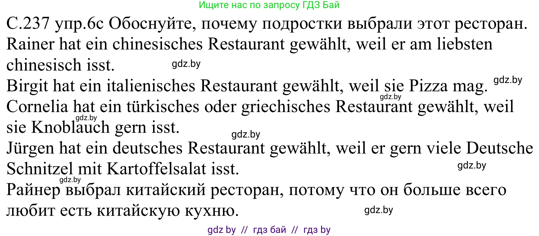 Немецкий язык (Deutsch), 8 класс Учебник (Schülerbuch), авторы: Будько Антонина Филипповна (Budjko Antonina), Урбанович Инна Ювинальевна (Urbanowitsch Ina), издательство Вышэйшая школа, Минск, 2018, страница 237, номер 6c, Решение