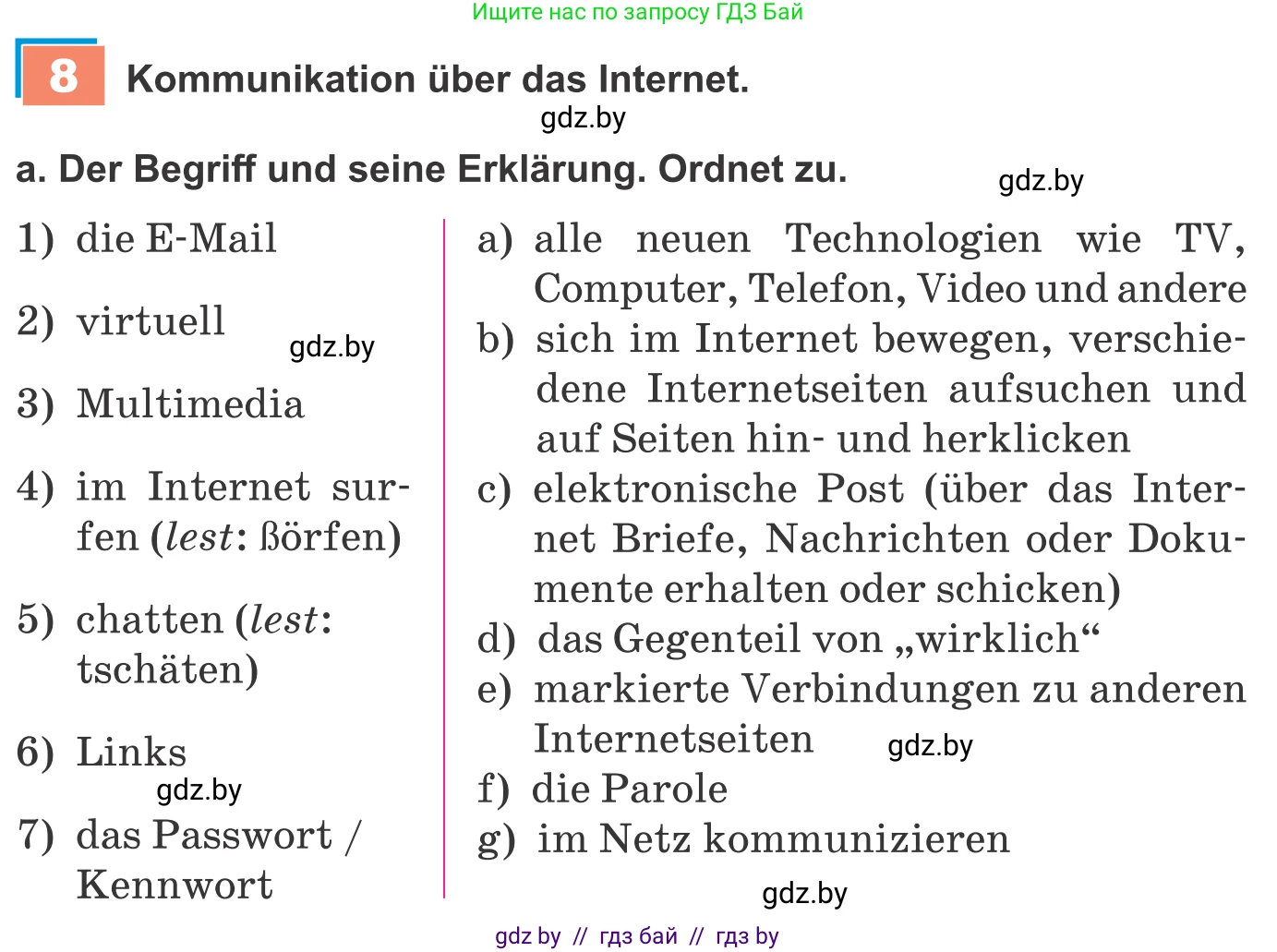 Немецкий язык (Deutsch), 9 класс Учебник (Schülerbuch), авторы: Будько Антонина Филипповна (Budjko Antonina), Урбанович Инна Ювинальевна (Urbanowitsch Ina), издательство Вышэйшая школа, Минск, 2018, серого цвета, страница 197, номер 8a, Условие