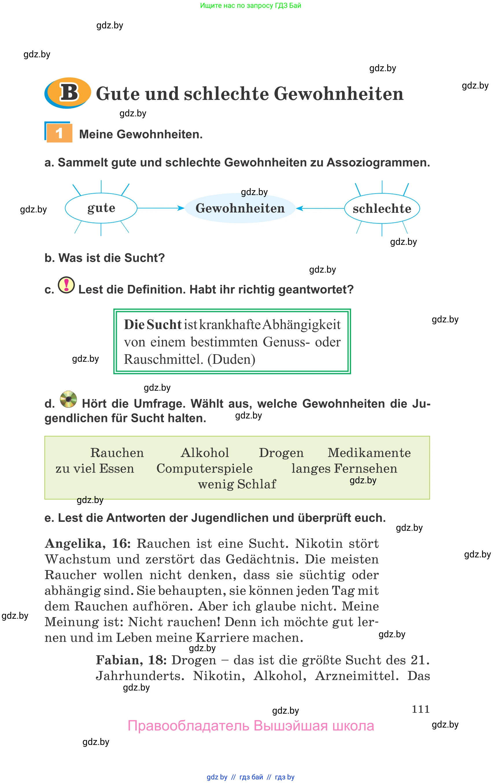 Немецкий язык (Deutsch), 9 класс Учебник (Schülerbuch), авторы: Будько Антонина Филипповна (Budjko Antonina), Урбанович Инна Ювинальевна (Urbanowitsch Ina), издательство Вышэйшая школа, Минск, 2018, серого цвета, страница 111
