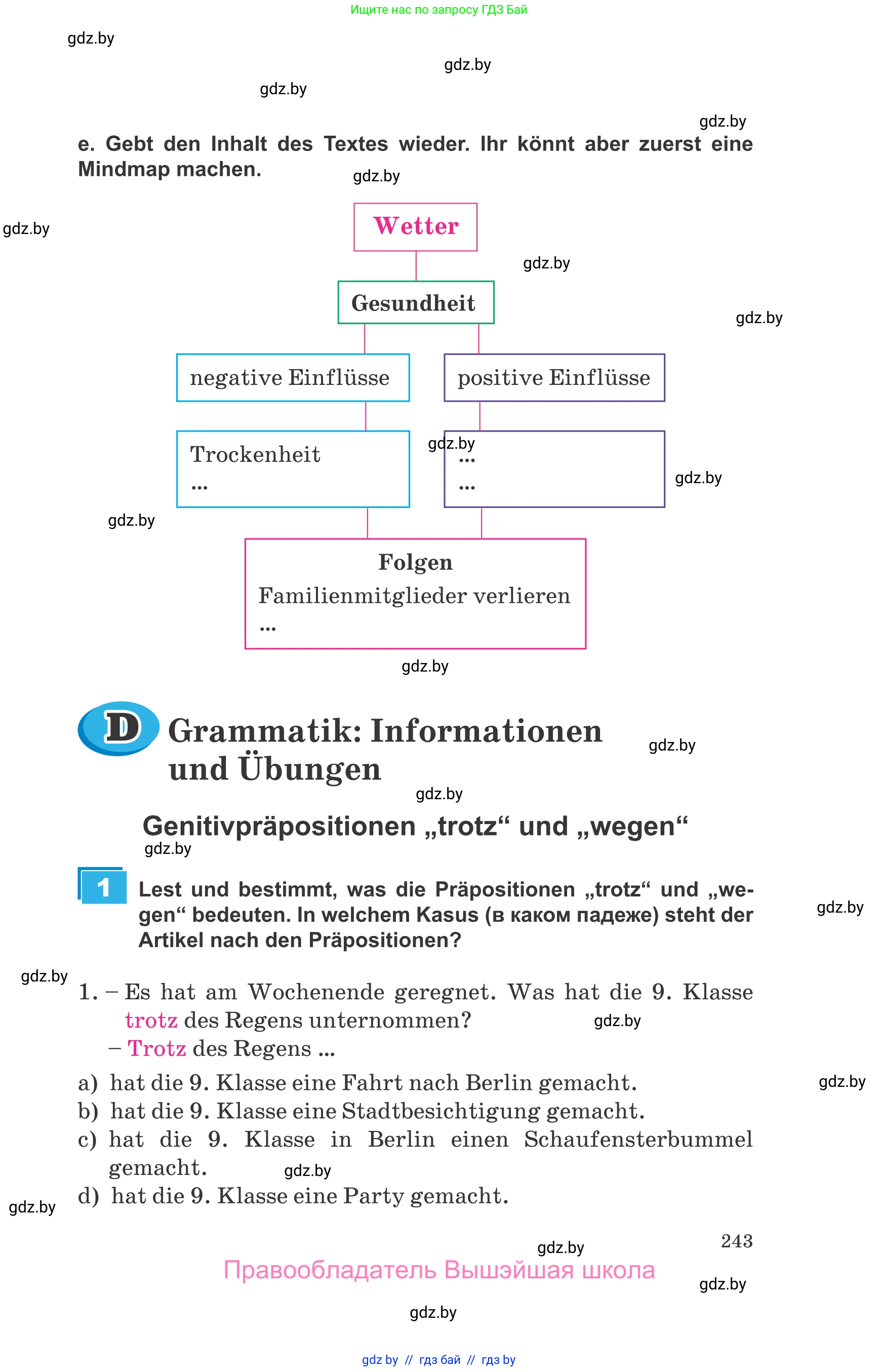 Немецкий язык (Deutsch), 9 класс Учебник (Schülerbuch), авторы: Будько Антонина Филипповна (Budjko Antonina), Урбанович Инна Ювинальевна (Urbanowitsch Ina), издательство Вышэйшая школа, Минск, 2018, серого цвета, страница 243