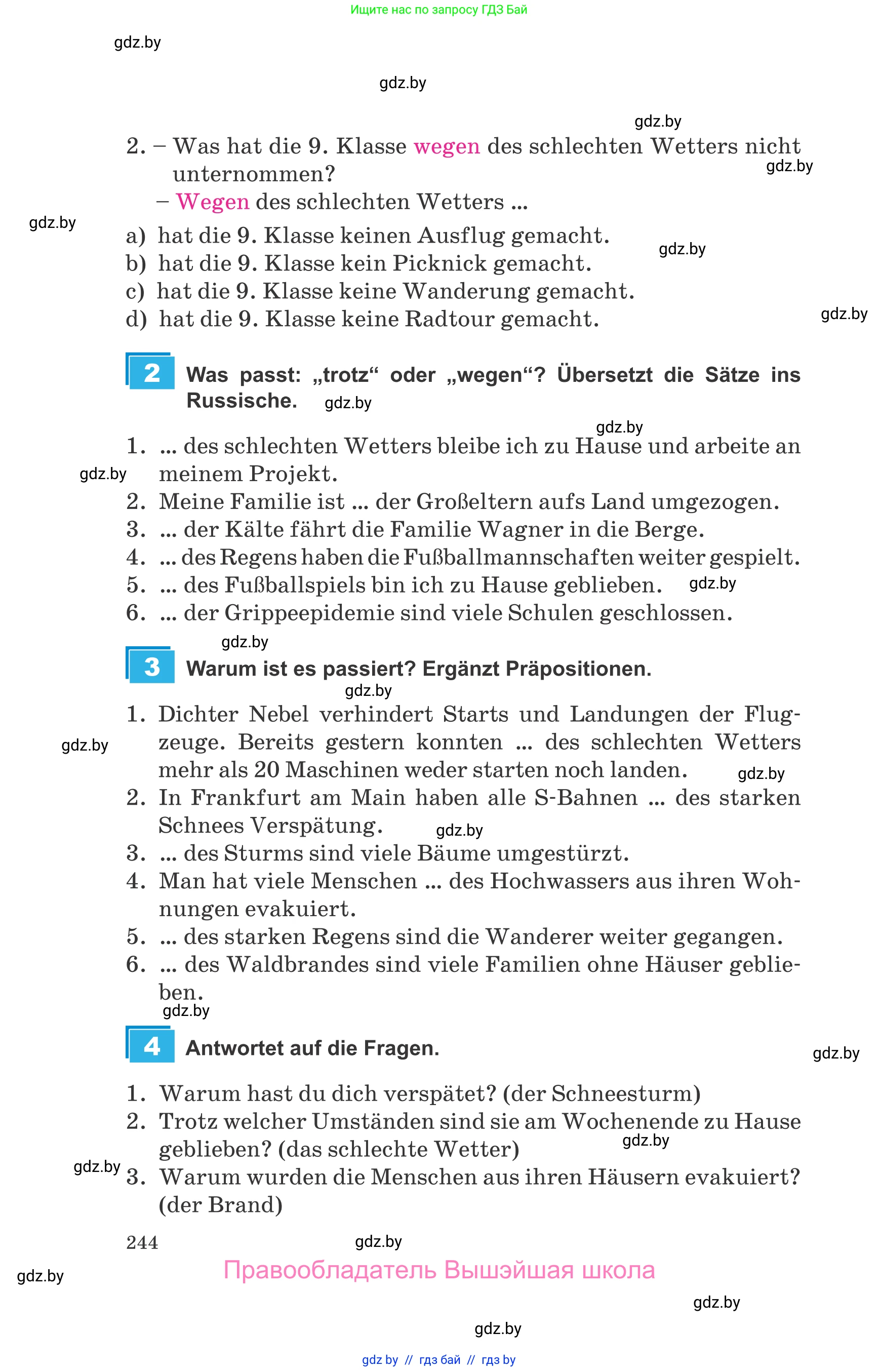 Немецкий язык (Deutsch), 9 класс Учебник (Schülerbuch), авторы: Будько Антонина Филипповна (Budjko Antonina), Урбанович Инна Ювинальевна (Urbanowitsch Ina), издательство Вышэйшая школа, Минск, 2018, серого цвета, страница 244
