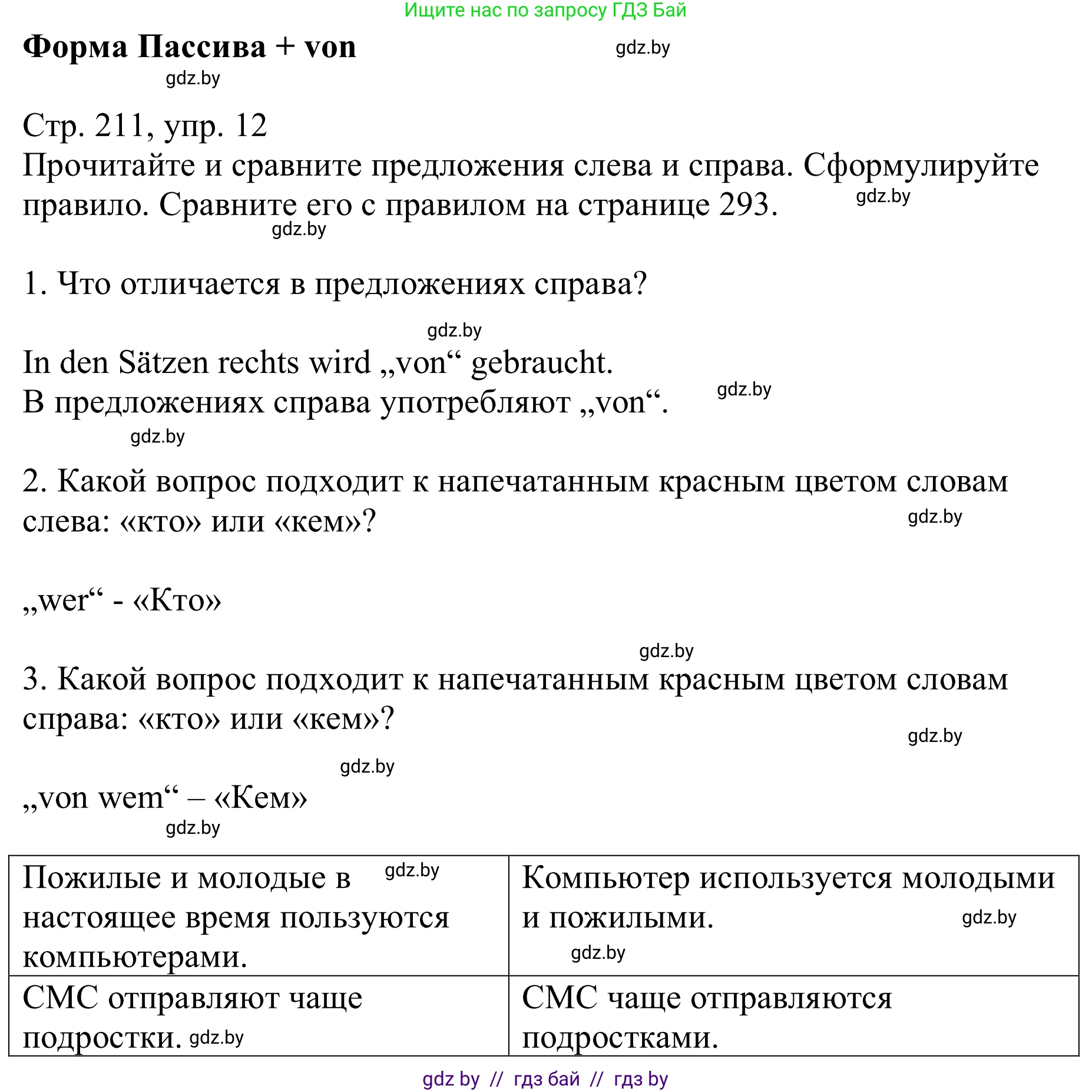 Немецкий язык (Deutsch), 9 класс Учебник (Schülerbuch), авторы: Будько Антонина Филипповна (Budjko Antonina), Урбанович Инна Ювинальевна (Urbanowitsch Ina), издательство Вышэйшая школа, Минск, 2018, серого цвета, страница 211, номер 12, Решение