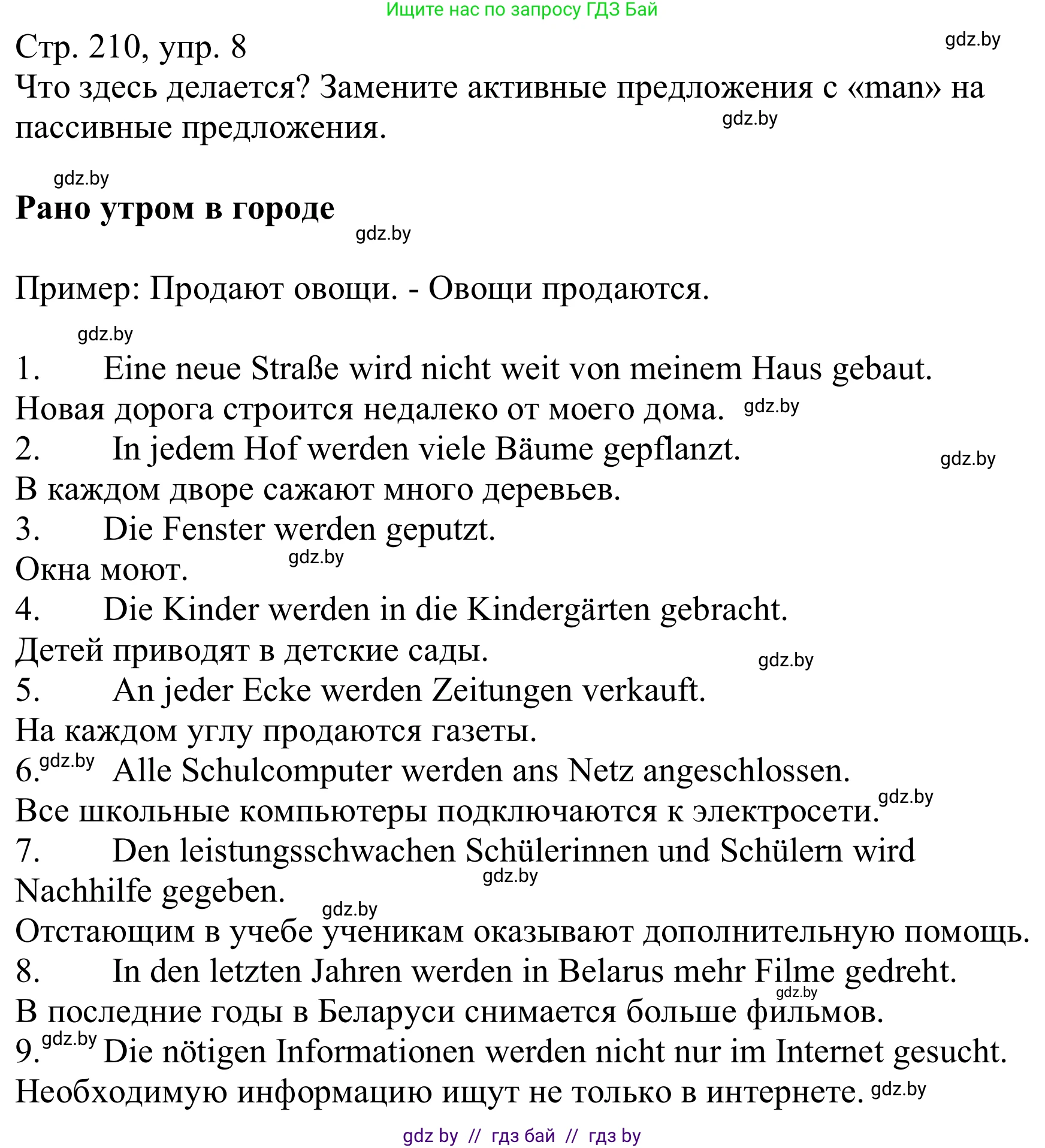 Немецкий язык (Deutsch), 9 класс Учебник (Schülerbuch), авторы: Будько Антонина Филипповна (Budjko Antonina), Урбанович Инна Ювинальевна (Urbanowitsch Ina), издательство Вышэйшая школа, Минск, 2018, серого цвета, страница 210, номер 8, Решение