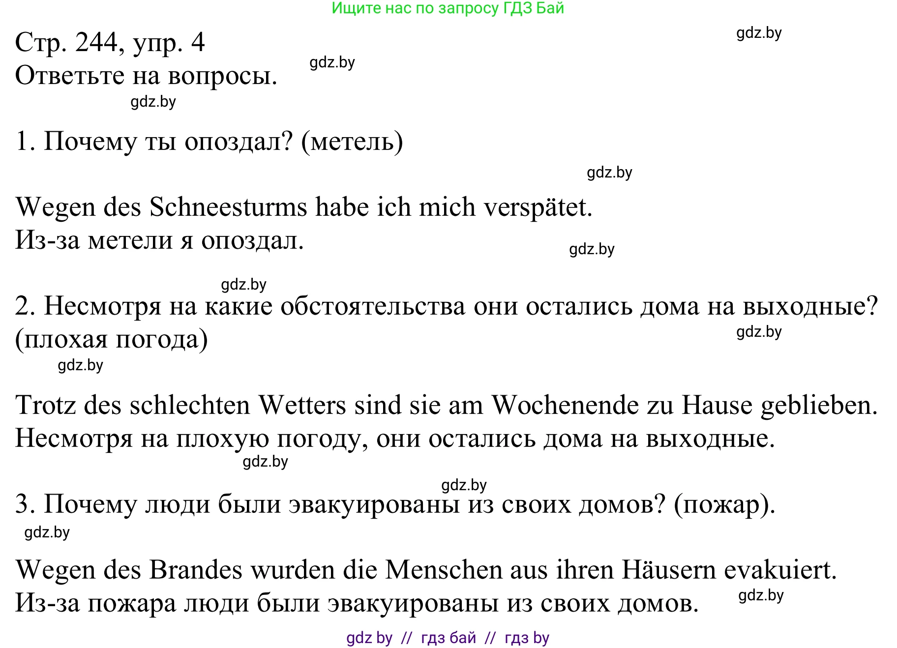 Немецкий язык (Deutsch), 9 класс Учебник (Schülerbuch), авторы: Будько Антонина Филипповна (Budjko Antonina), Урбанович Инна Ювинальевна (Urbanowitsch Ina), издательство Вышэйшая школа, Минск, 2018, серого цвета, страница 244, номер 4, Решение
