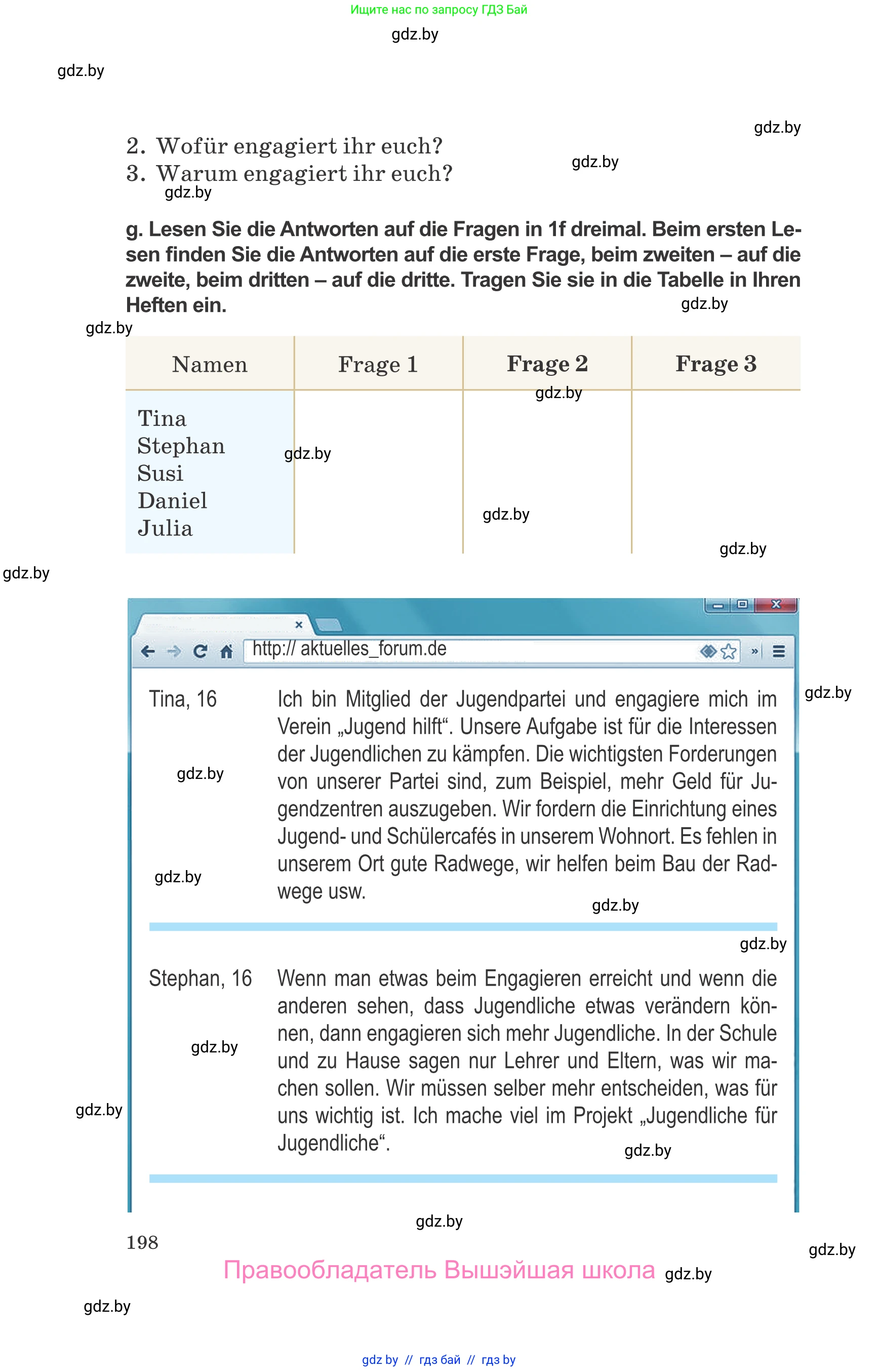 Немецкий язык (Deutsch), 10 класс Учебник (Schülerbuch), авторы: Будько Антонина Филипповна (Budjko Antonina), Урбанович Инна Ювинальевна (Urbanowitsch Ina), издательство Вышэйшая школа, Минск, 2018, оранжевого цвета, страница 198