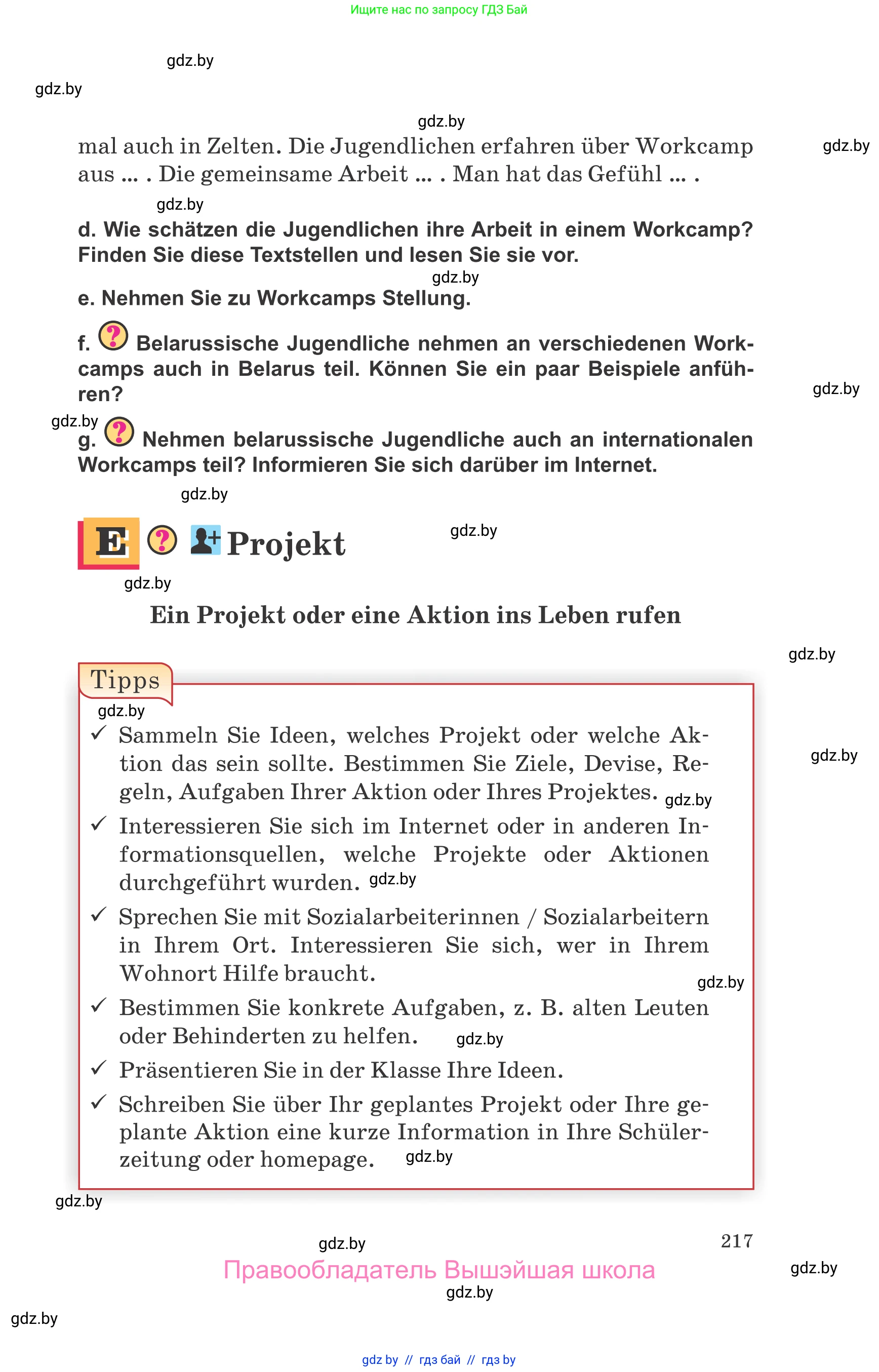 Немецкий язык (Deutsch), 10 класс Учебник (Schülerbuch), авторы: Будько Антонина Филипповна (Budjko Antonina), Урбанович Инна Ювинальевна (Urbanowitsch Ina), издательство Вышэйшая школа, Минск, 2018, оранжевого цвета, страница 217