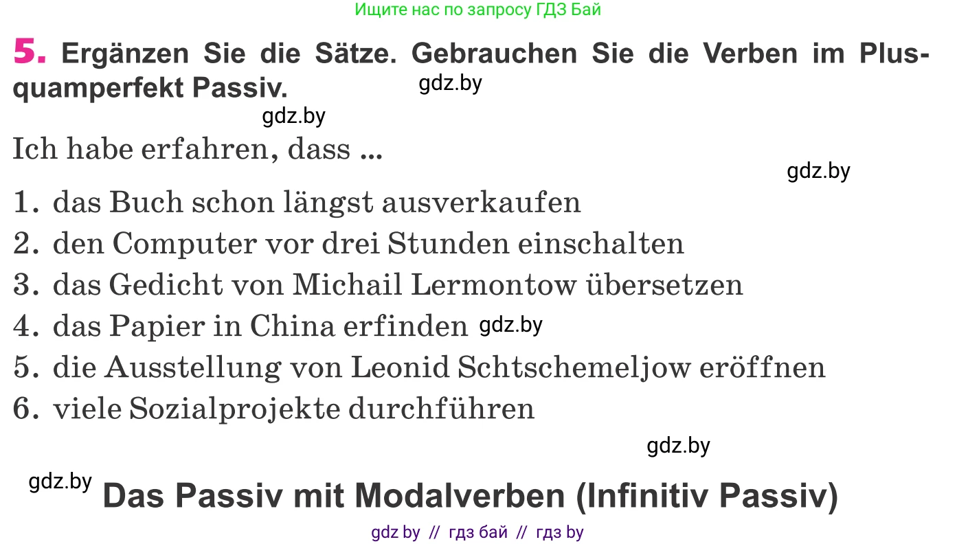 Немецкий язык (Deutsch), 10 класс Учебник (Schülerbuch), авторы: Будько Антонина Филипповна (Budjko Antonina), Урбанович Инна Ювинальевна (Urbanowitsch Ina), издательство Вышэйшая школа, Минск, 2018, оранжевого цвета, страница 285, номер 5, Условие