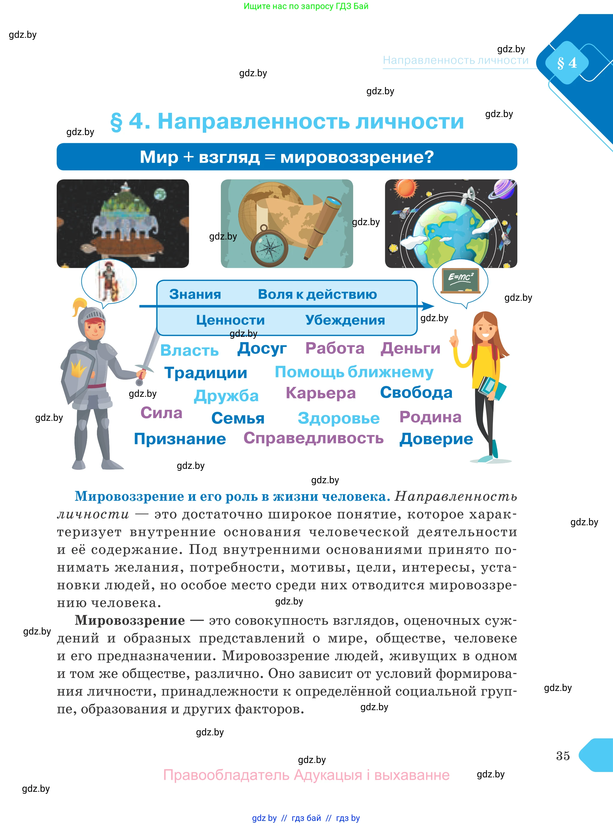 Обществоведение, 9 класс Учебник, авторы: Данилов Александр Николаевич, Полейко Елена Александровна, Кушнер Надежда Васильевна, Бернат Ирина Петровна, Белов А А, Кизима С А, Клецкова И М, Легчилин А А, Солодухо А С, Рубанов А В, издательство Адукацыя i выхаванне, Минск, 2019, жёлтого цвета, страница 35