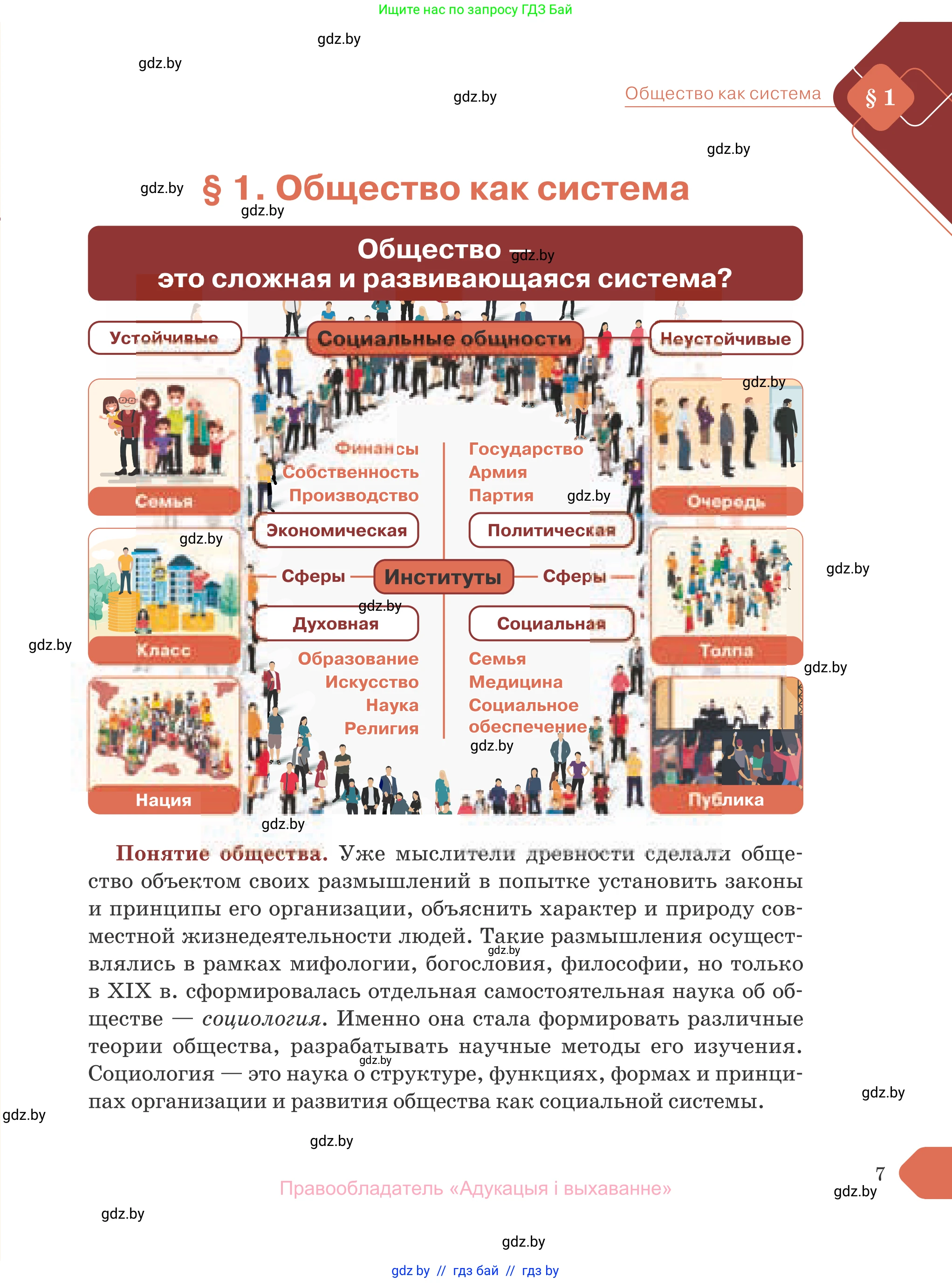 Обществоведение, 10 класс Учебник, авторы: Данилов Александр Николаевич, Полейко Елена Александровна, Кушнер Надежда Васильевна, Бернат Ирина Петровна, Безнюк Д К, Белов А А, Гречнева Е Ф, Кобяк О В, Мармашова С П, Можейко М А, Старовойтова Л В, Черченко Н В, издательство Адукацыя i выхаванне, Минск, 2020, страница 7
