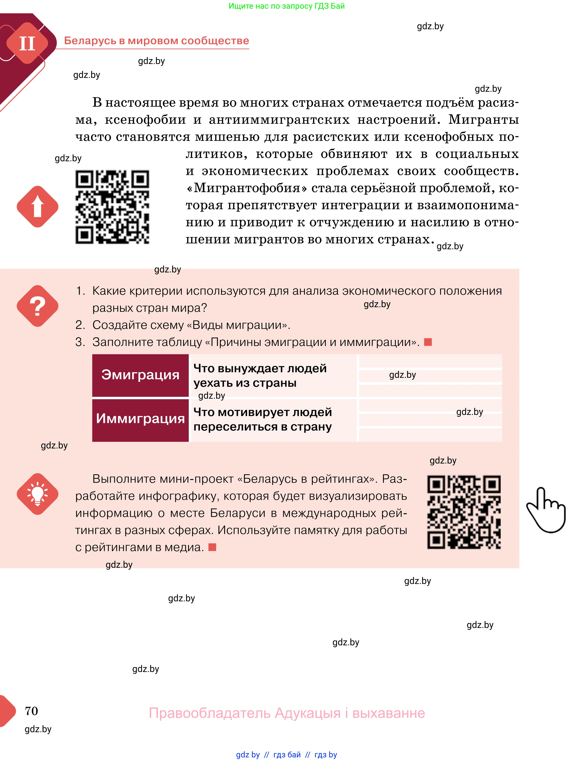 Обществоведение, 11 класс Учебник, авторы: Чуприс Ольга Ивановна, Балашенко Сергей Александрович, Денисюк Нина Павловна, Калинин С А, Киселёва Т М, Короткевич М П, Михалёва Т Н, Петоченко Т М, Побережная О Е, Подкопаев В В, Салей Е А, Шидловский А В, издательство Адукацыя i выхаванне, Минск, 2021, салатового цвета, страница 70