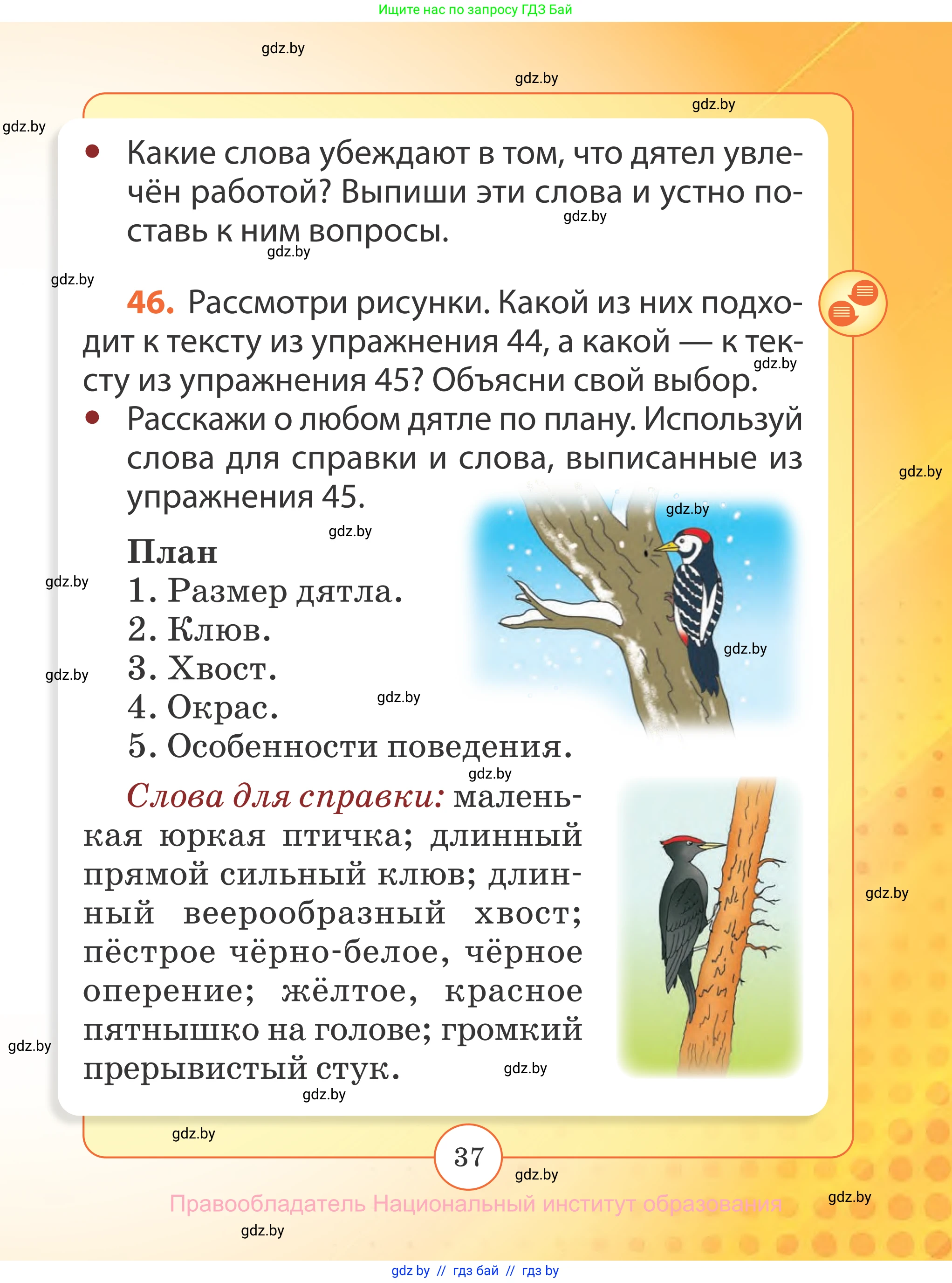 Русский язык, 2 класс Учебник, авторы: Гулецкая Елена Алексеевна, Федорович Галина Михайловна, издательство Национальный институт образования, Минск, 2022, коричневого цвета, Часть 2, страница 37