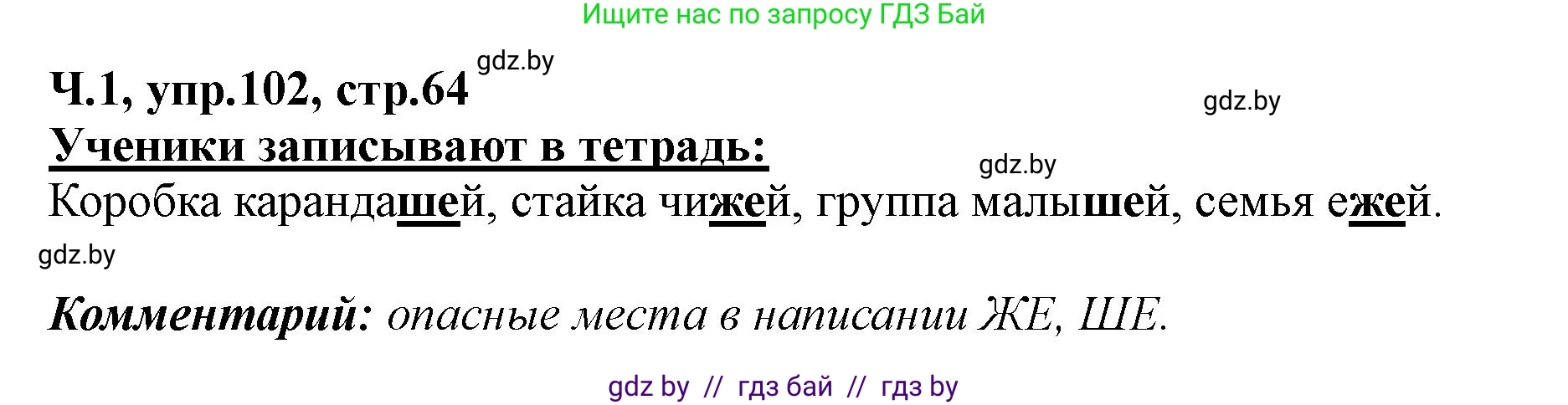 Русский язык, 2 класс Учебник, авторы: Гулецкая Елена Алексеевна, Федорович Галина Михайловна, издательство Национальный институт образования, Минск, 2022, коричневого цвета, Часть 1, страница 64, номер 102, Решение