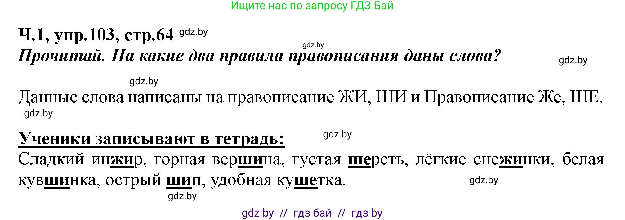 Русский язык, 2 класс Учебник, авторы: Гулецкая Елена Алексеевна, Федорович Галина Михайловна, издательство Национальный институт образования, Минск, 2022, коричневого цвета, Часть 1, страница 64, номер 103, Решение