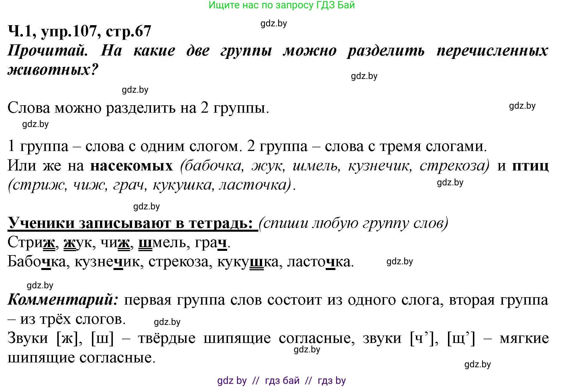 Русский язык, 2 класс Учебник, авторы: Гулецкая Елена Алексеевна, Федорович Галина Михайловна, издательство Национальный институт образования, Минск, 2022, коричневого цвета, Часть 1, страница 67, номер 107, Решение