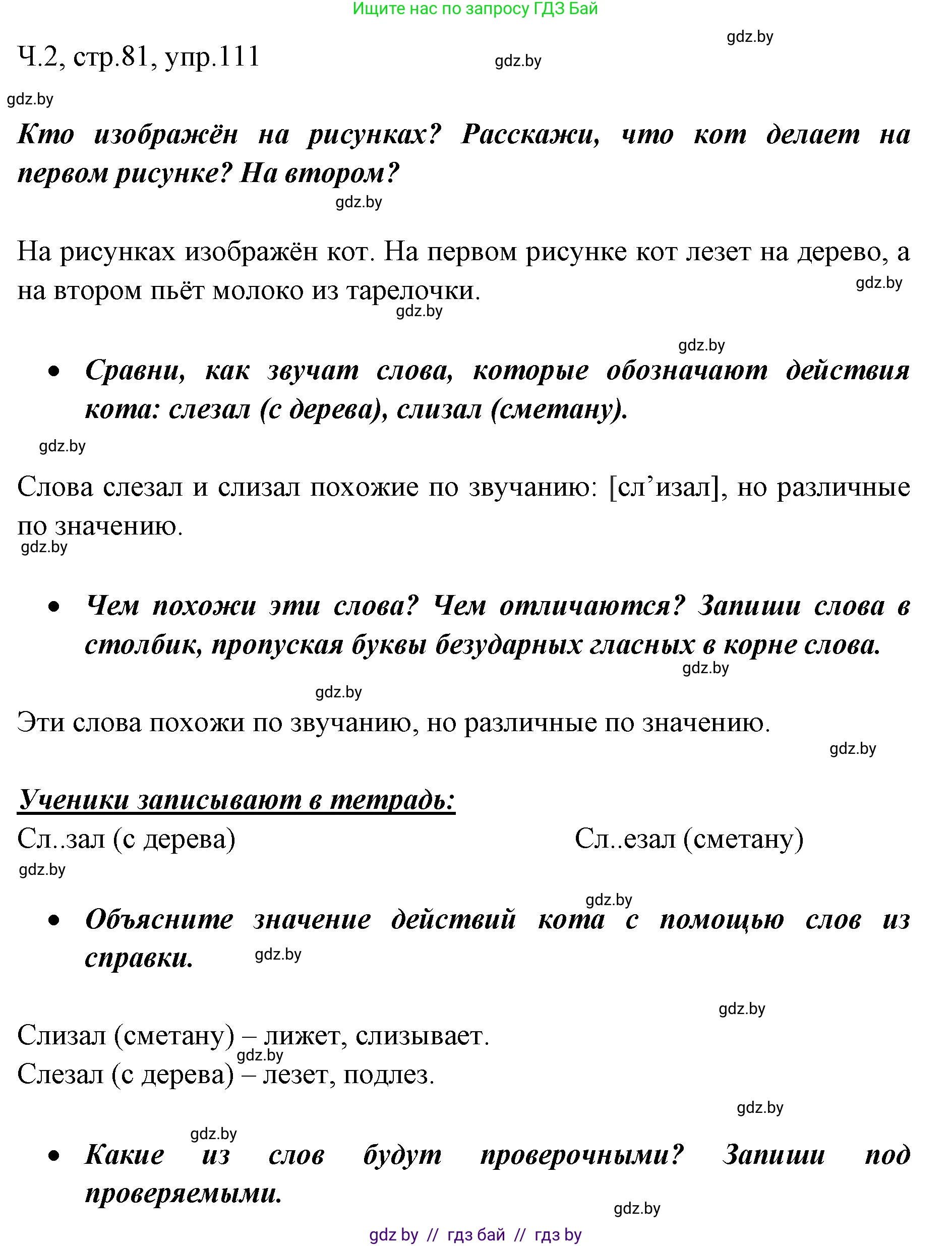 Русский язык, 2 класс Учебник, авторы: Гулецкая Елена Алексеевна, Федорович Галина Михайловна, издательство Национальный институт образования, Минск, 2022, коричневого цвета, Часть 2, страница 81, номер 111, Решение