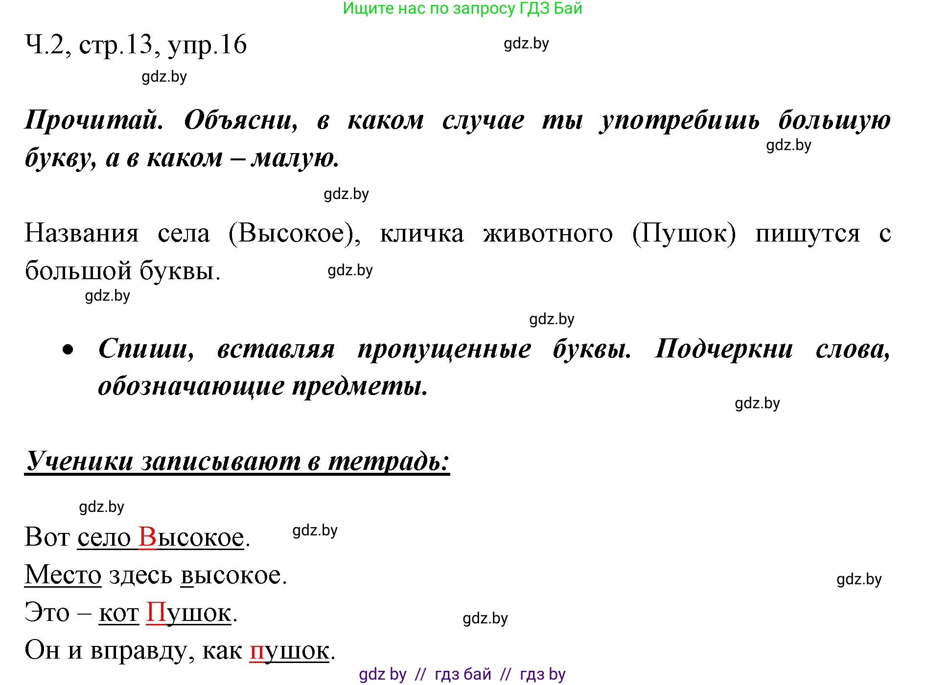 Русский язык, 2 класс Учебник, авторы: Гулецкая Елена Алексеевна, Федорович Галина Михайловна, издательство Национальный институт образования, Минск, 2022, коричневого цвета, Часть 2, страница 13, номер 16, Решение