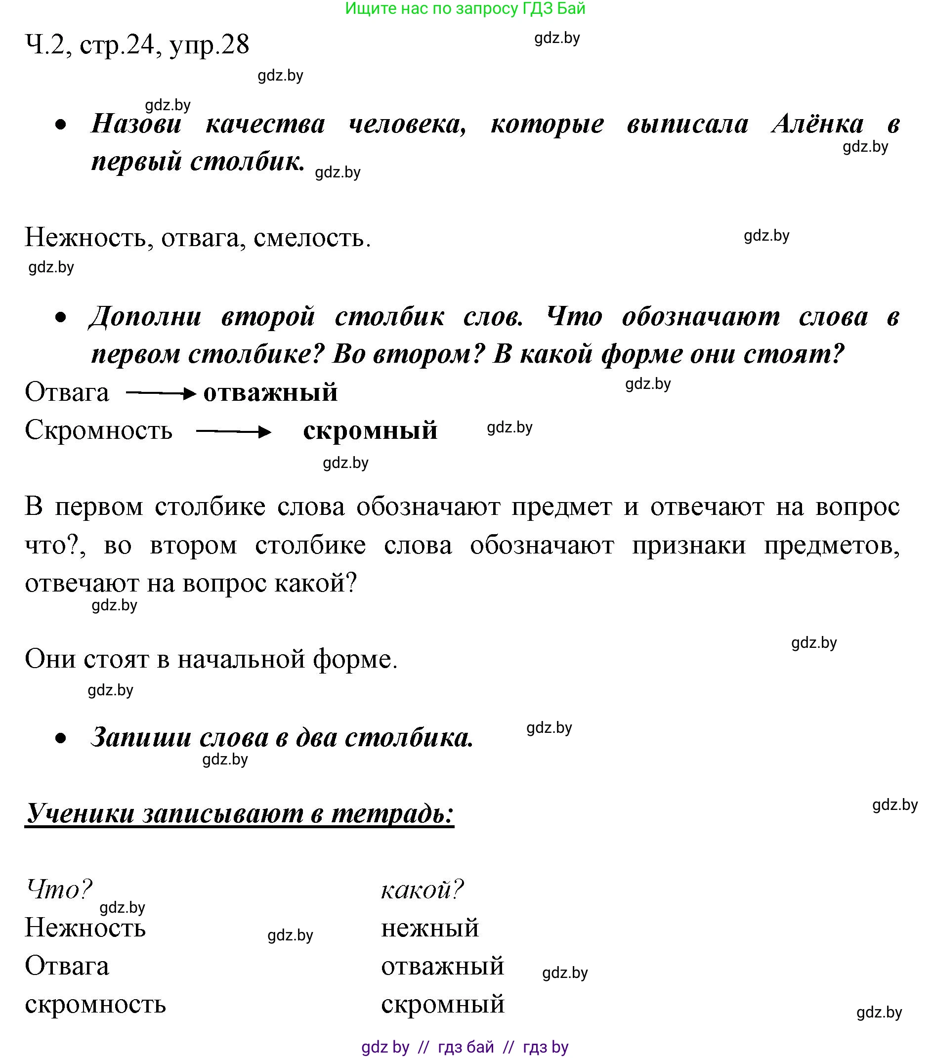 Русский язык, 2 класс Учебник, авторы: Гулецкая Елена Алексеевна, Федорович Галина Михайловна, издательство Национальный институт образования, Минск, 2022, коричневого цвета, Часть 2, страница 24, номер 28, Решение