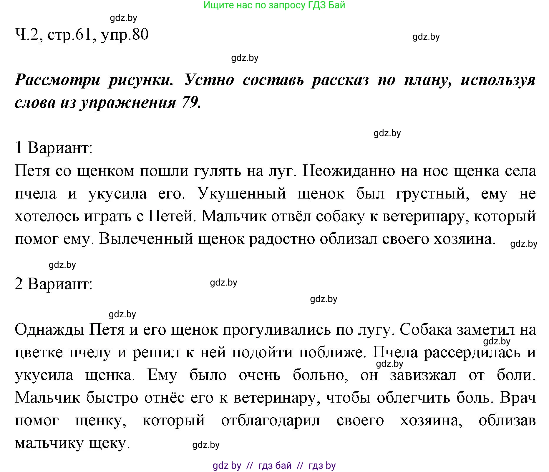 Русский язык, 2 класс Учебник, авторы: Гулецкая Елена Алексеевна, Федорович Галина Михайловна, издательство Национальный институт образования, Минск, 2022, коричневого цвета, Часть 2, страница 61, номер 80, Решение