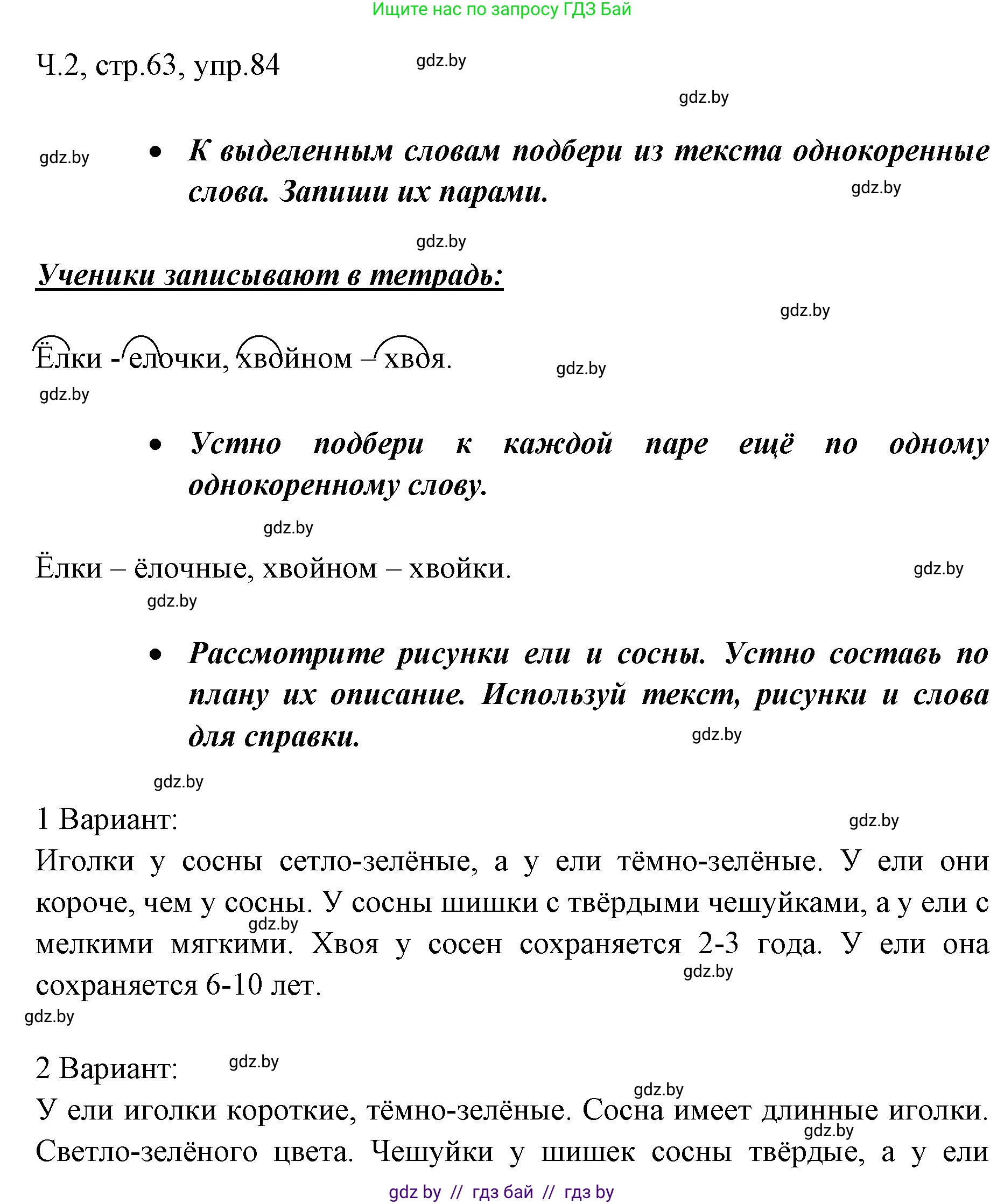 Русский язык, 2 класс Учебник, авторы: Гулецкая Елена Алексеевна, Федорович Галина Михайловна, издательство Национальный институт образования, Минск, 2022, коричневого цвета, Часть 2, страница 63, номер 84, Решение