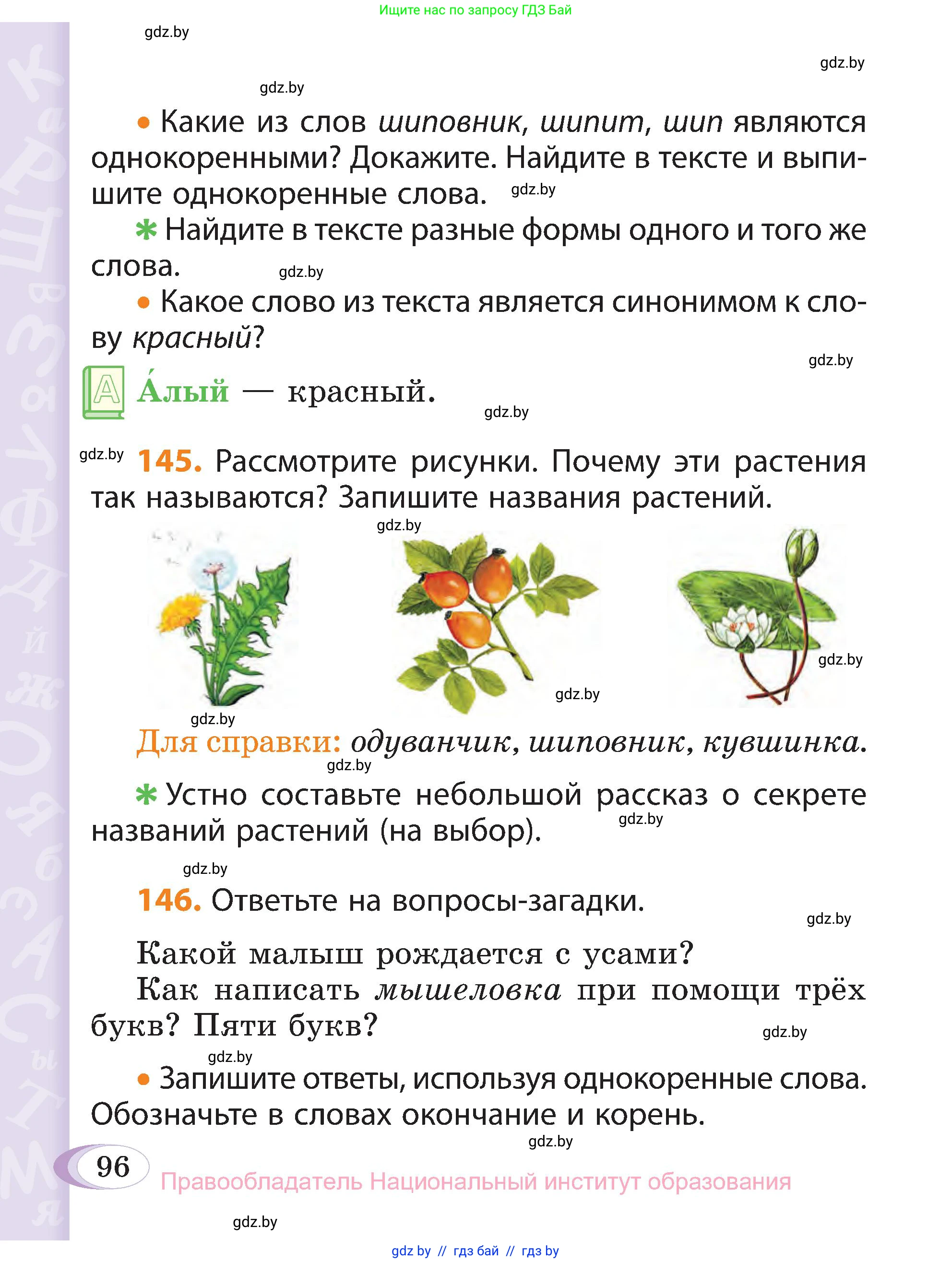 Русский язык, 3 класс Учебник, авторы: Антипова Маргарита Борисовна, Верниковская Алла Викторовна, Грабчикова Елена Самарьевна, издательство Национальный институт образования, Минск, 2023, Часть 1, страница 67, номер 96, Условие