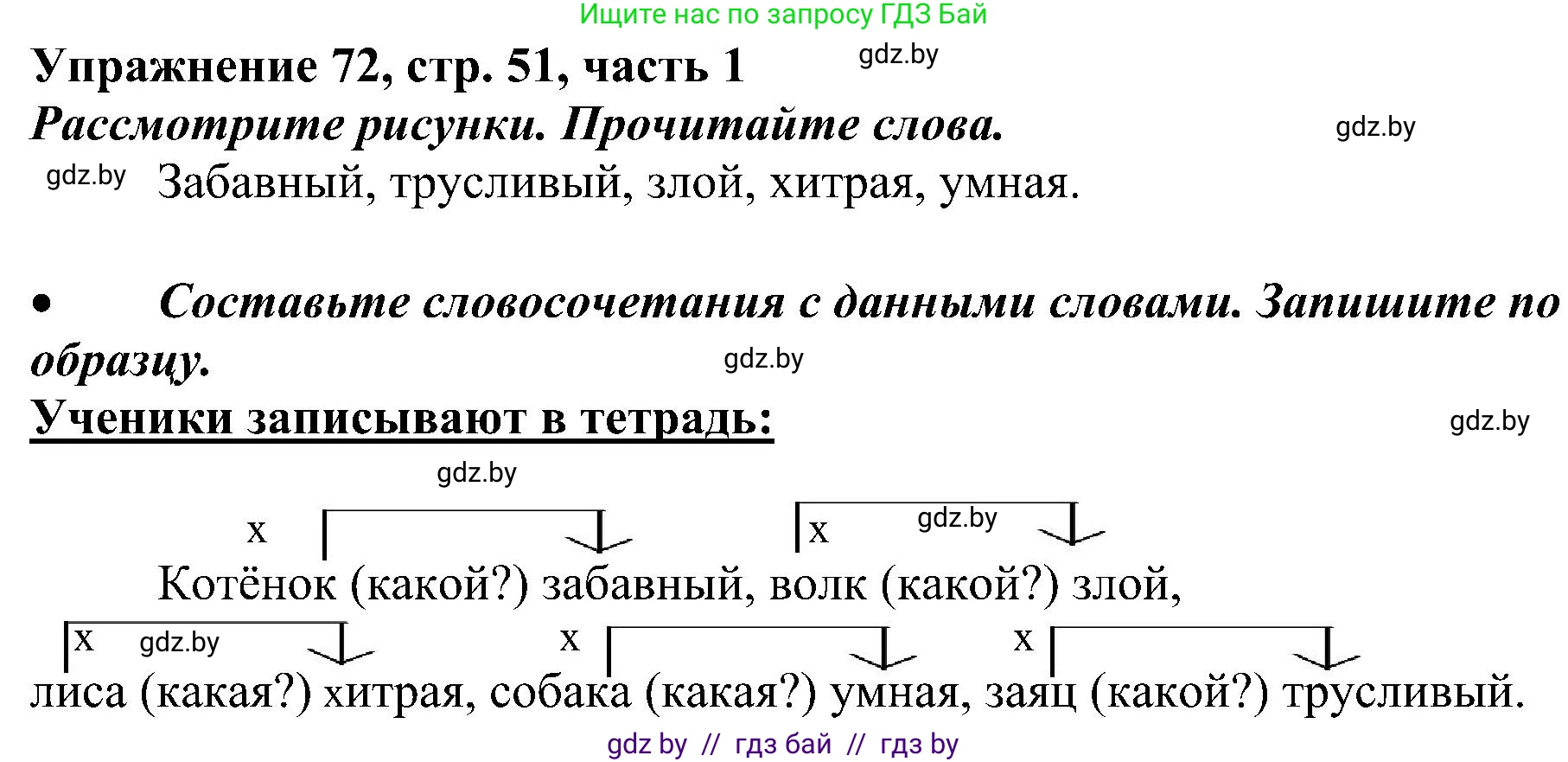 Русский язык, 3 класс Учебник, авторы: Антипова Маргарита Борисовна, Верниковская Алла Викторовна, Грабчикова Елена Самарьевна, издательство Национальный институт образования, Минск, 2023, Часть 1, страница 51, номер 72, Решение