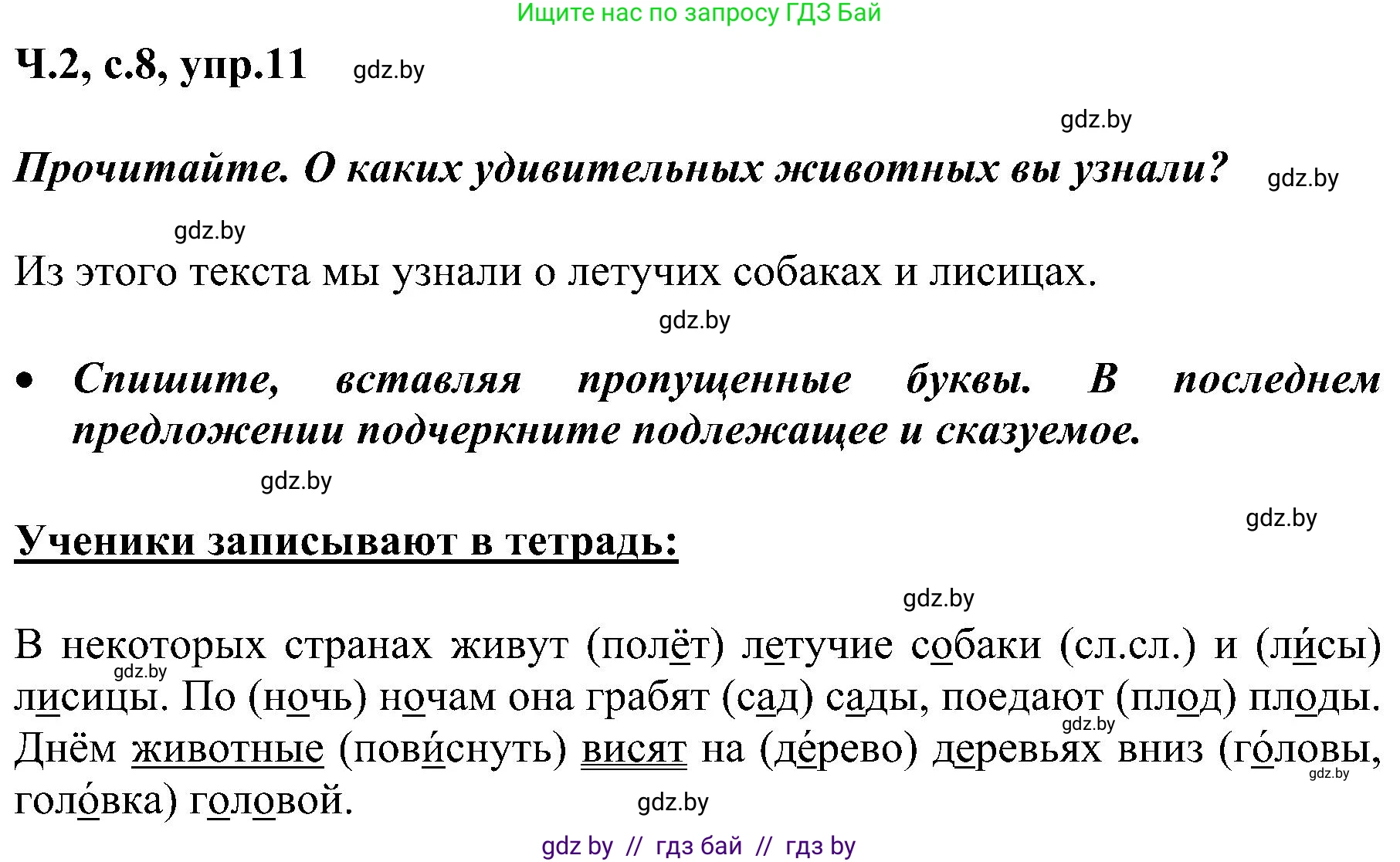 Русский язык, 3 класс Учебник, авторы: Антипова Маргарита Борисовна, Верниковская Алла Викторовна, Грабчикова Елена Самарьевна, издательство Национальный институт образования, Минск, 2023, Часть 2, страница 8, номер 11, Решение