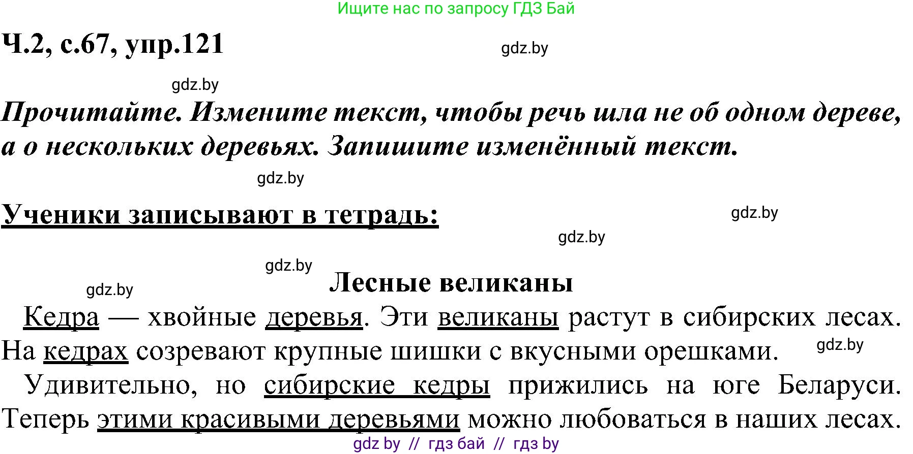 Русский язык, 3 класс Учебник, авторы: Антипова Маргарита Борисовна, Верниковская Алла Викторовна, Грабчикова Елена Самарьевна, издательство Национальный институт образования, Минск, 2023, Часть 2, страница 67, номер 121, Решение