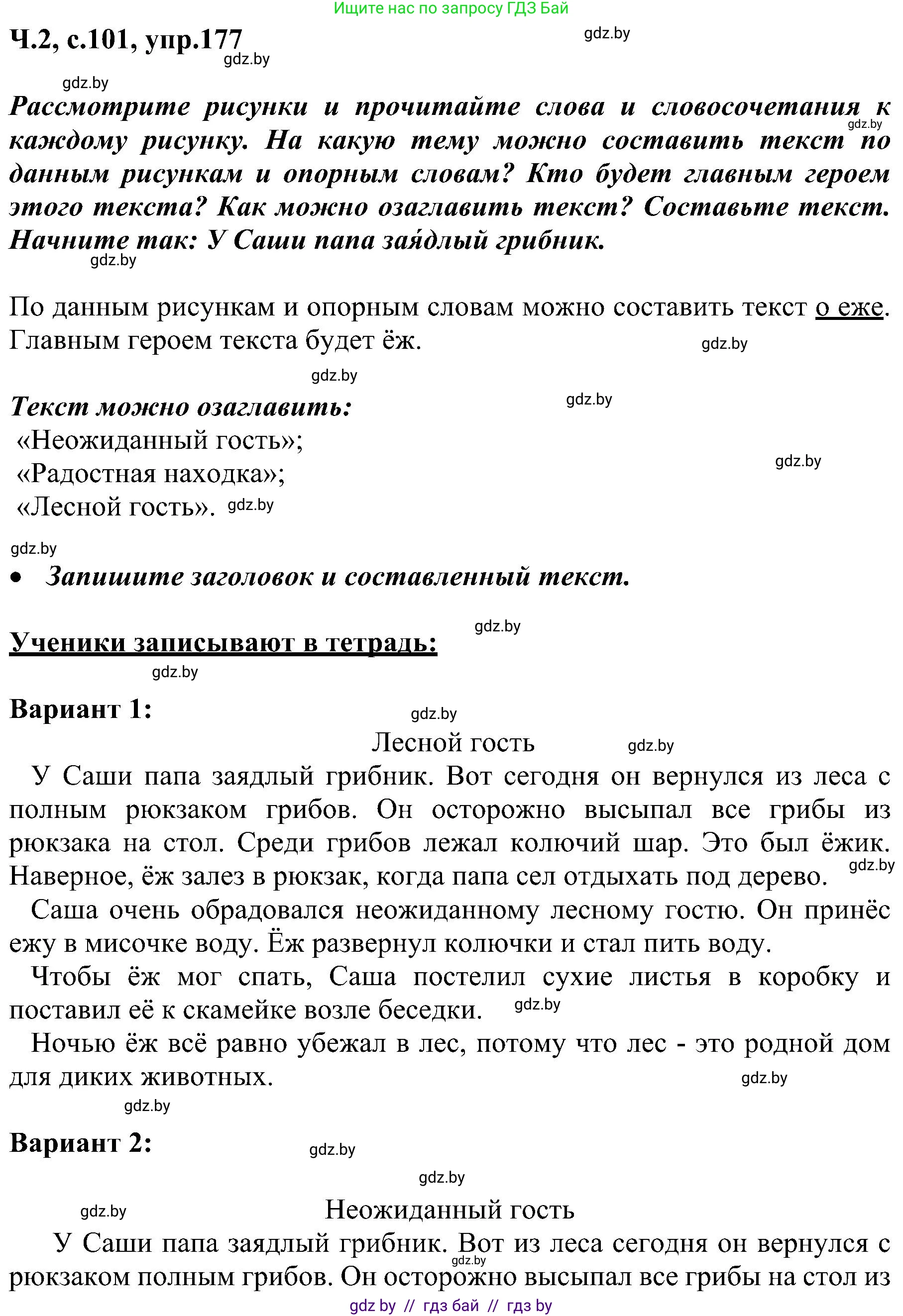 Русский язык, 3 класс Учебник, авторы: Антипова Маргарита Борисовна, Верниковская Алла Викторовна, Грабчикова Елена Самарьевна, издательство Национальный институт образования, Минск, 2023, Часть 2, страница 101, номер 177, Решение