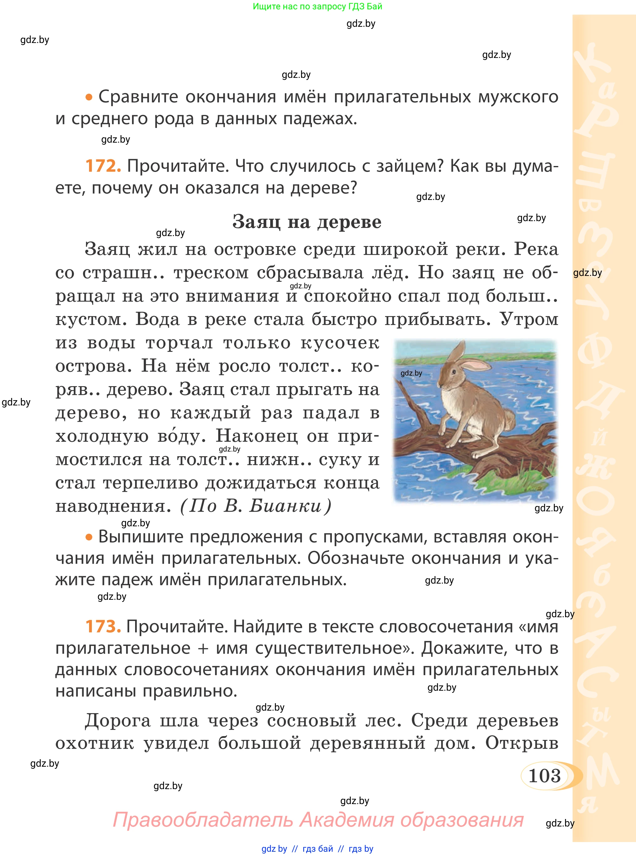 Русский язык, 4 класс Учебник, авторы: Антипова Маргарита Борисовна, Верниковская Алла Викторовна, Грабчикова Елена Самарьевна, издательство Академия образования, Минск, 2024, оранжевого цвета, Часть 1, страница 59, номер 103, Условие