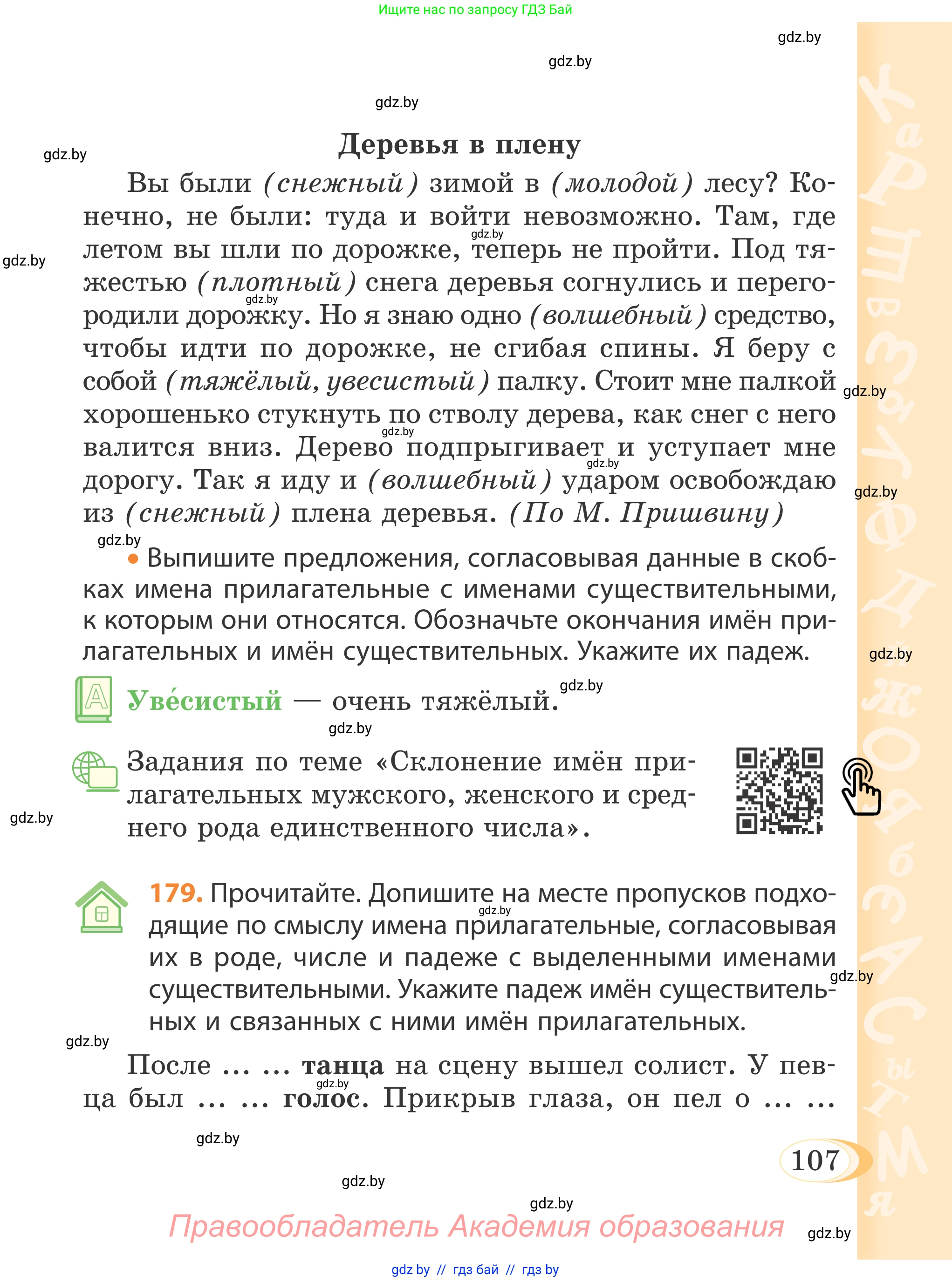 Русский язык, 4 класс Учебник, авторы: Антипова Маргарита Борисовна, Верниковская Алла Викторовна, Грабчикова Елена Самарьевна, издательство Академия образования, Минск, 2024, оранжевого цвета, Часть 1, страница 61, номер 107, Условие