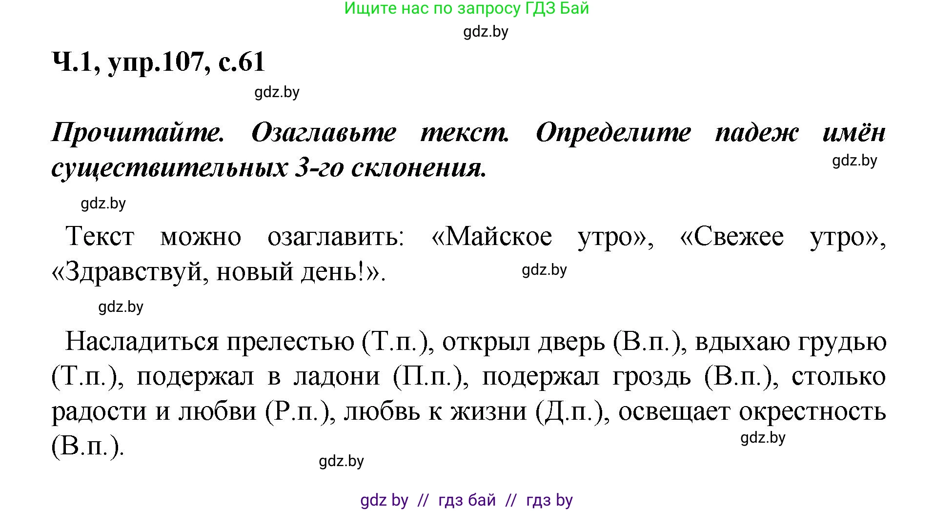Русский язык, 4 класс Учебник, авторы: Антипова Маргарита Борисовна, Верниковская Алла Викторовна, Грабчикова Елена Самарьевна, издательство Академия образования, Минск, 2024, оранжевого цвета, Часть 1, страница 61, номер 107, Решение