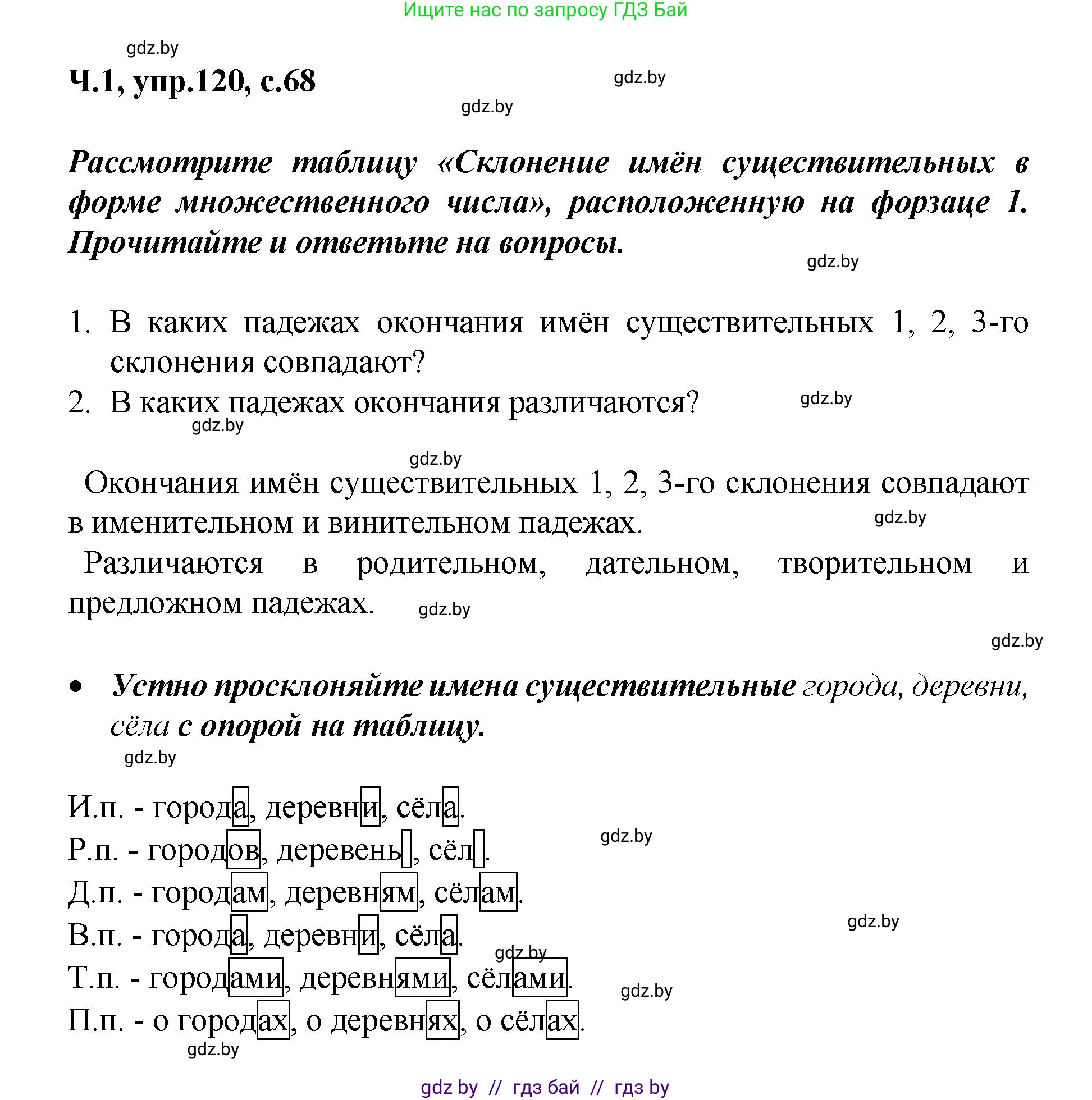 Русский язык, 4 класс Учебник, авторы: Антипова Маргарита Борисовна, Верниковская Алла Викторовна, Грабчикова Елена Самарьевна, издательство Академия образования, Минск, 2024, оранжевого цвета, Часть 1, страница 68, номер 120, Решение