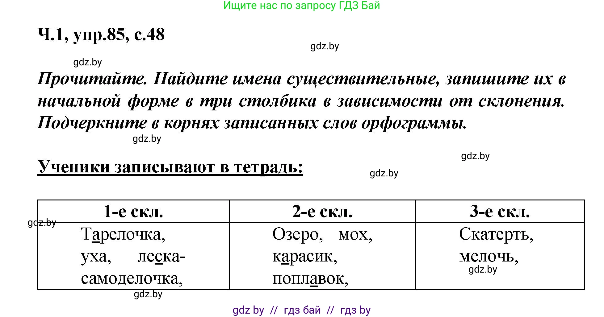 Русский язык, 4 класс Учебник, авторы: Антипова Маргарита Борисовна, Верниковская Алла Викторовна, Грабчикова Елена Самарьевна, издательство Академия образования, Минск, 2024, оранжевого цвета, Часть 1, страница 48, номер 85, Решение