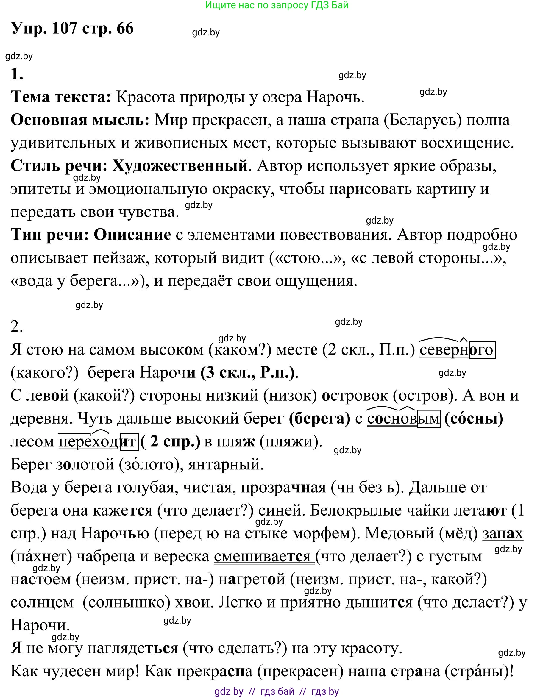 Русский язык, 5 класс Учебник, авторы: Мурина Лариса Александровна, Игнатович Татьяна Владимировна, Жадейко Жанна Фёдоровна, издательство Академия образования, Минск, 2025, голубого цвета, Часть 1, страница 66, номер 107, Решение