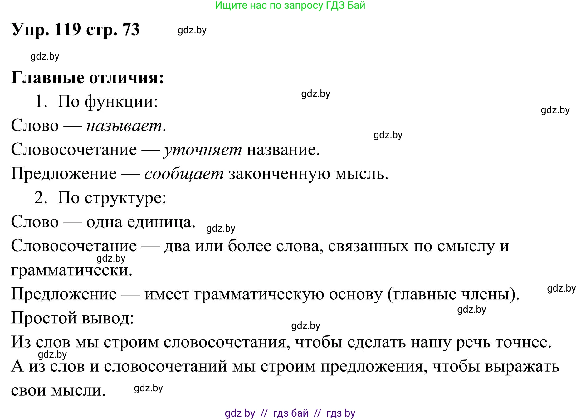 Русский язык, 5 класс Учебник, авторы: Мурина Лариса Александровна, Игнатович Татьяна Владимировна, Жадейко Жанна Фёдоровна, издательство Академия образования, Минск, 2025, голубого цвета, Часть 1, страница 73, номер 119, Решение