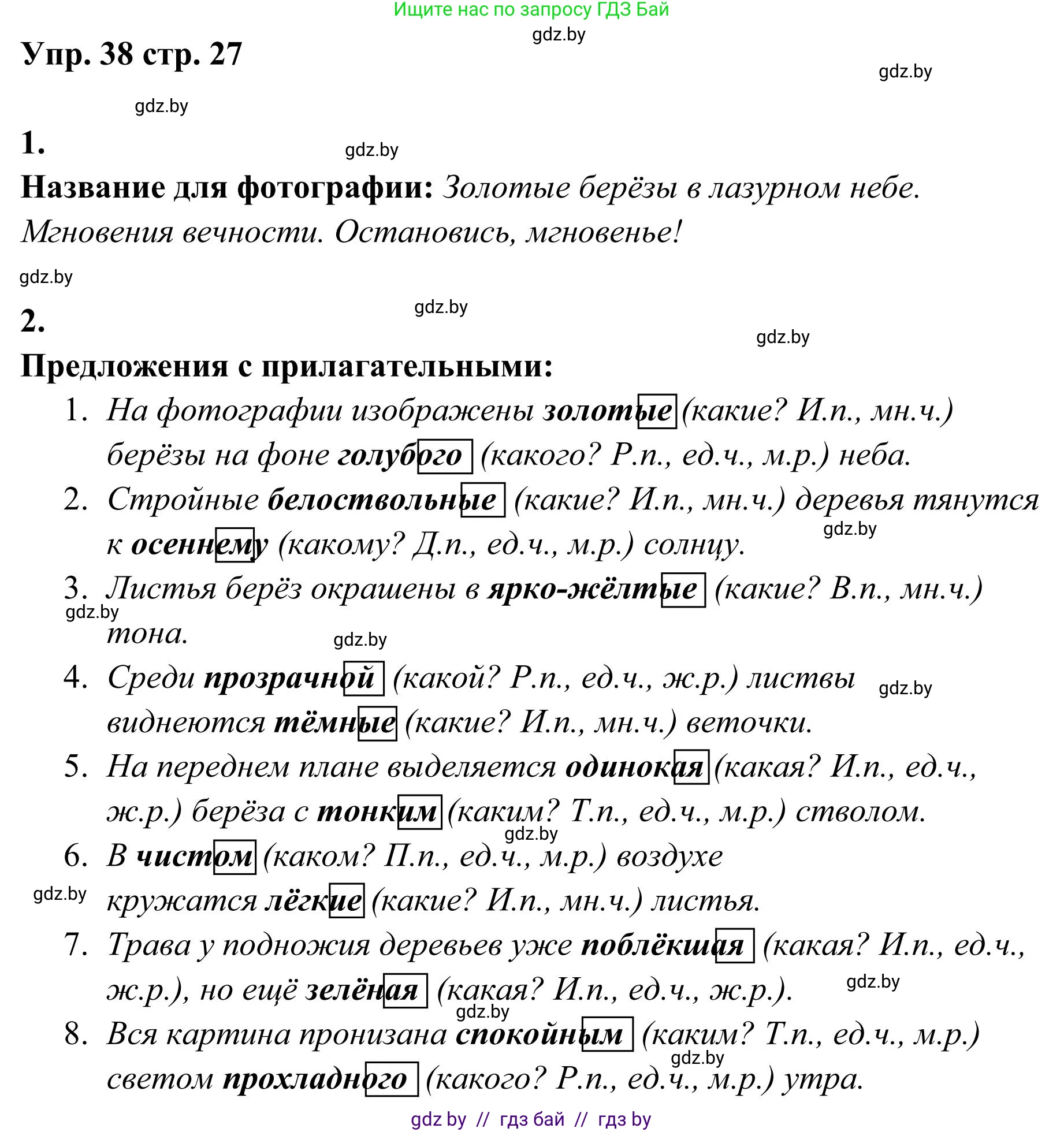 Русский язык, 5 класс Учебник, авторы: Мурина Лариса Александровна, Игнатович Татьяна Владимировна, Жадейко Жанна Фёдоровна, издательство Академия образования, Минск, 2025, голубого цвета, Часть 1, страница 27, номер 38, Решение