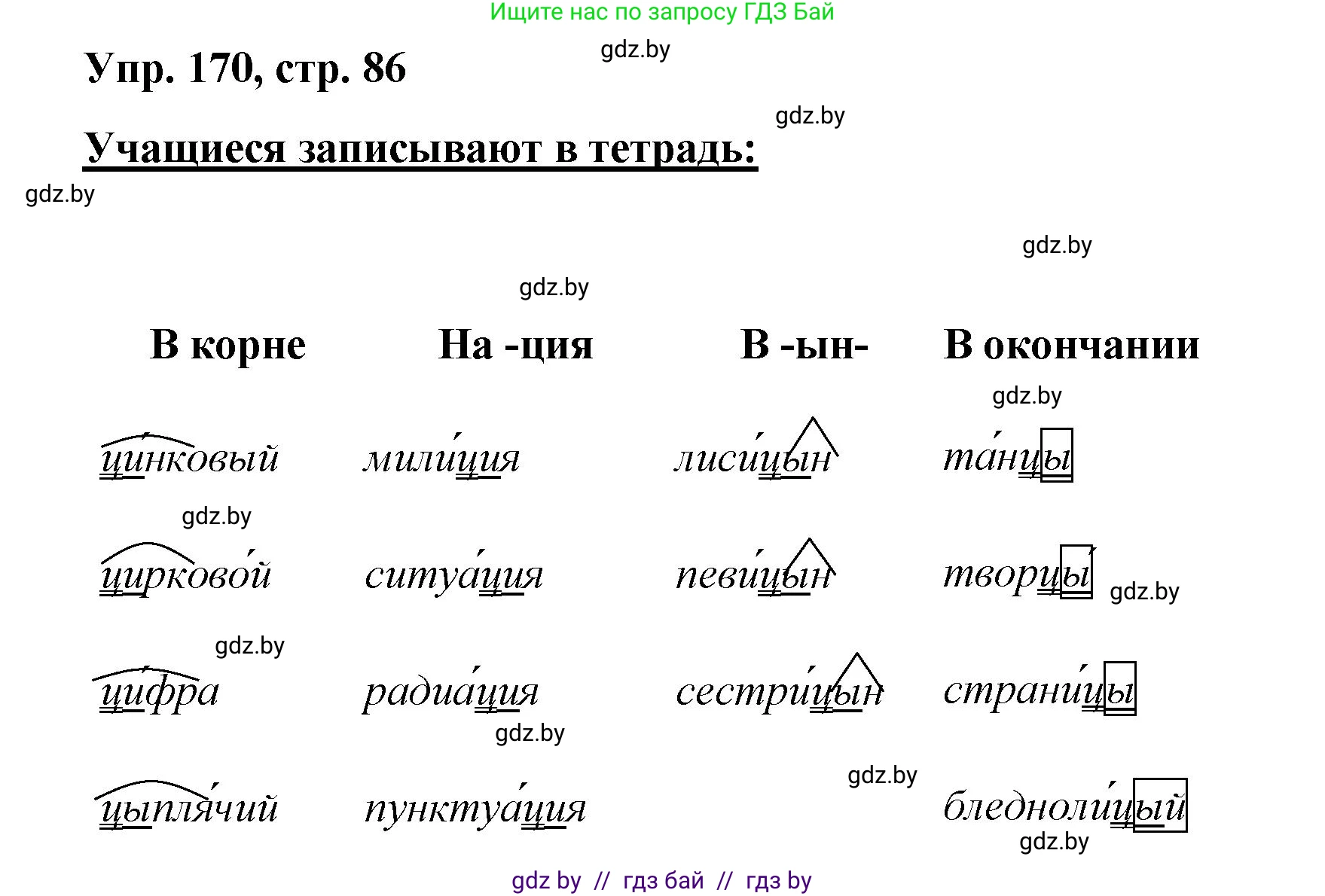 Русский язык, 5 класс Учебник, авторы: Мурина Лариса Александровна, Игнатович Татьяна Владимировна, Жадейко Жанна Фёдоровна, издательство Академия образования, Минск, 2025, голубого цвета, Часть 2, страница 86, номер 170, Решение