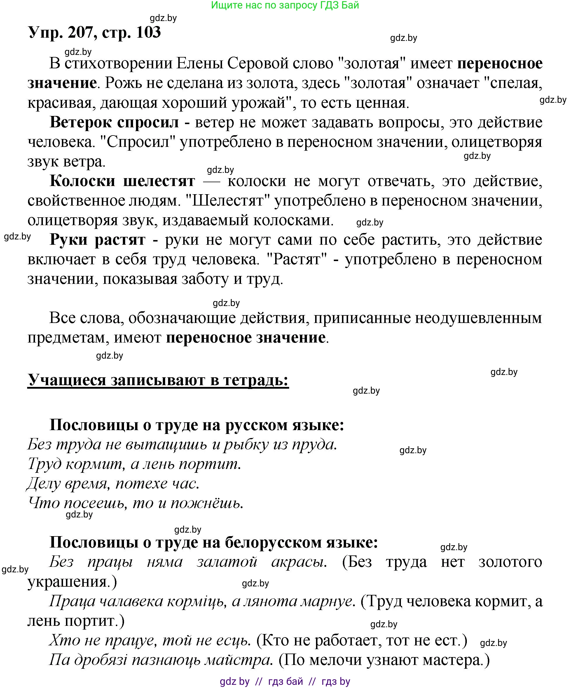 Русский язык, 5 класс Учебник, авторы: Мурина Лариса Александровна, Игнатович Татьяна Владимировна, Жадейко Жанна Фёдоровна, издательство Академия образования, Минск, 2025, голубого цвета, Часть 2, страница 103, номер 207, Решение