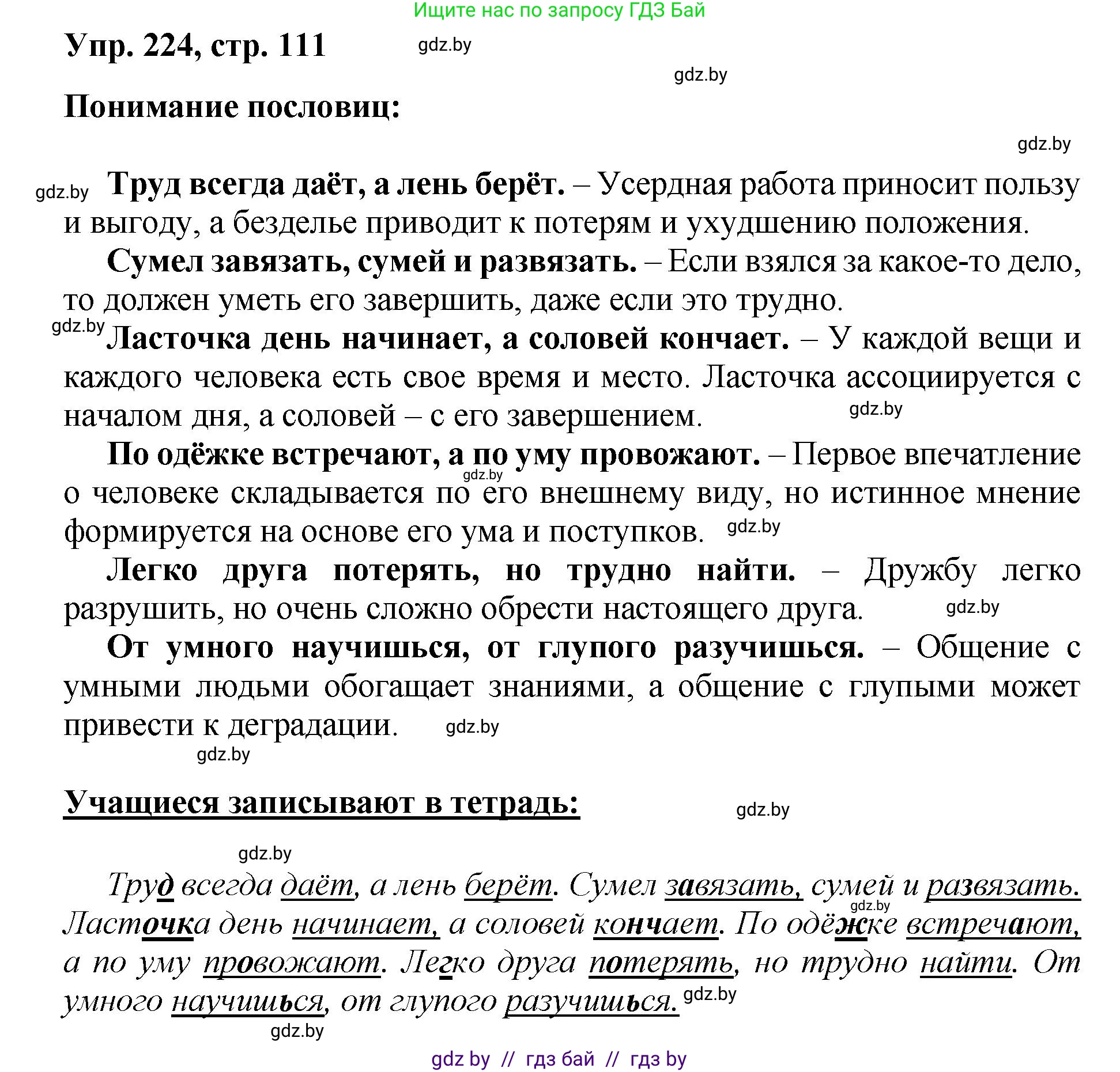 Русский язык, 5 класс Учебник, авторы: Мурина Лариса Александровна, Игнатович Татьяна Владимировна, Жадейко Жанна Фёдоровна, издательство Академия образования, Минск, 2025, голубого цвета, Часть 2, страница 111, номер 224, Решение