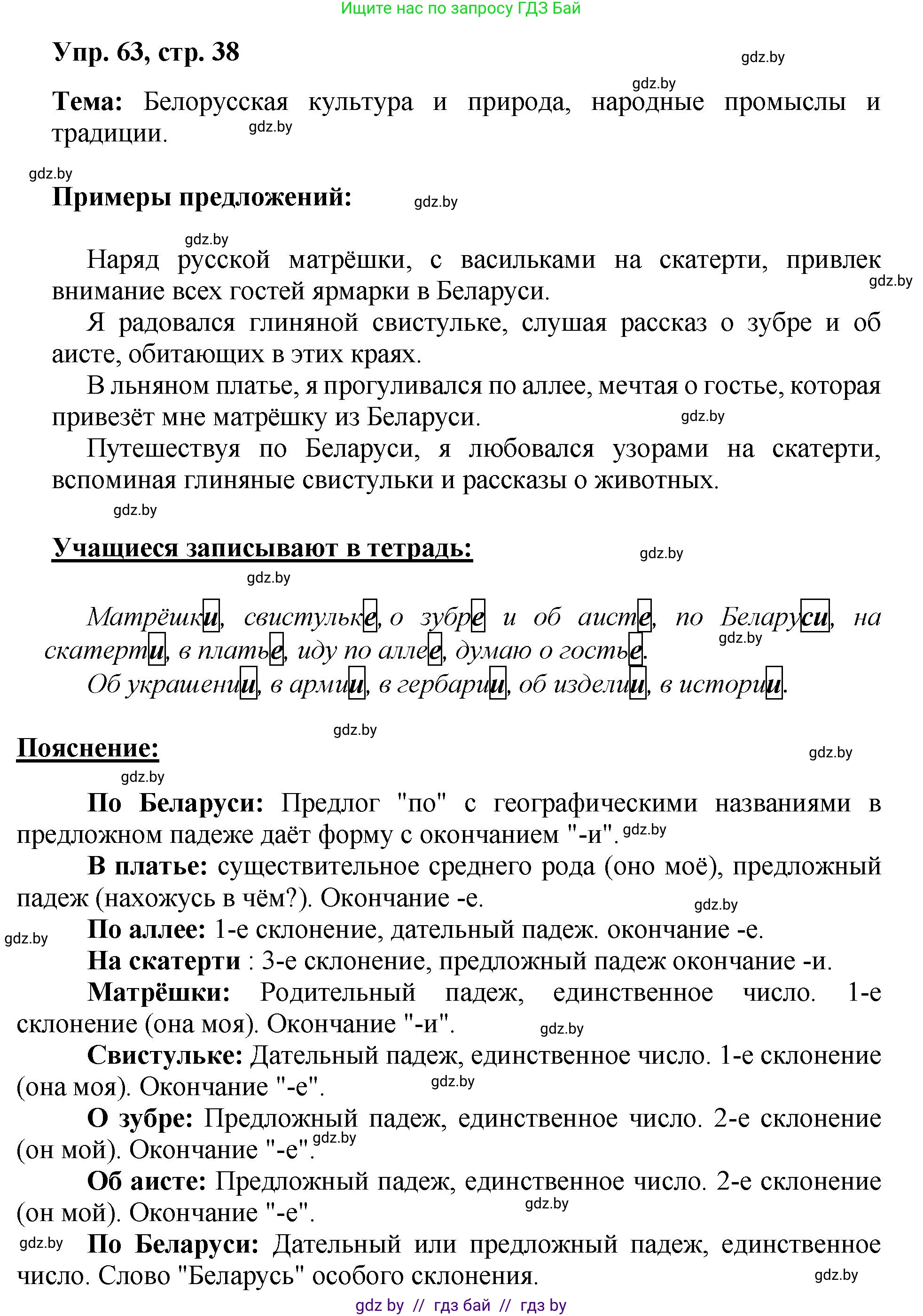 Русский язык, 5 класс Учебник, авторы: Мурина Лариса Александровна, Игнатович Татьяна Владимировна, Жадейко Жанна Фёдоровна, издательство Академия образования, Минск, 2025, голубого цвета, Часть 2, страница 38, номер 63, Решение