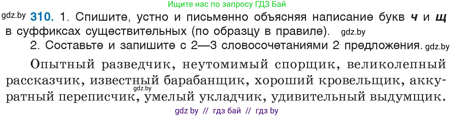 Русский язык, 6 класс Учебник, авторы: Мурина Лариса Александровна, Игнатович Татьяна Владимировна, Жадейко Жанна Фёдоровна, издательство Национальный институт образования, Минск, 2020, страница 146, номер 310, Условие