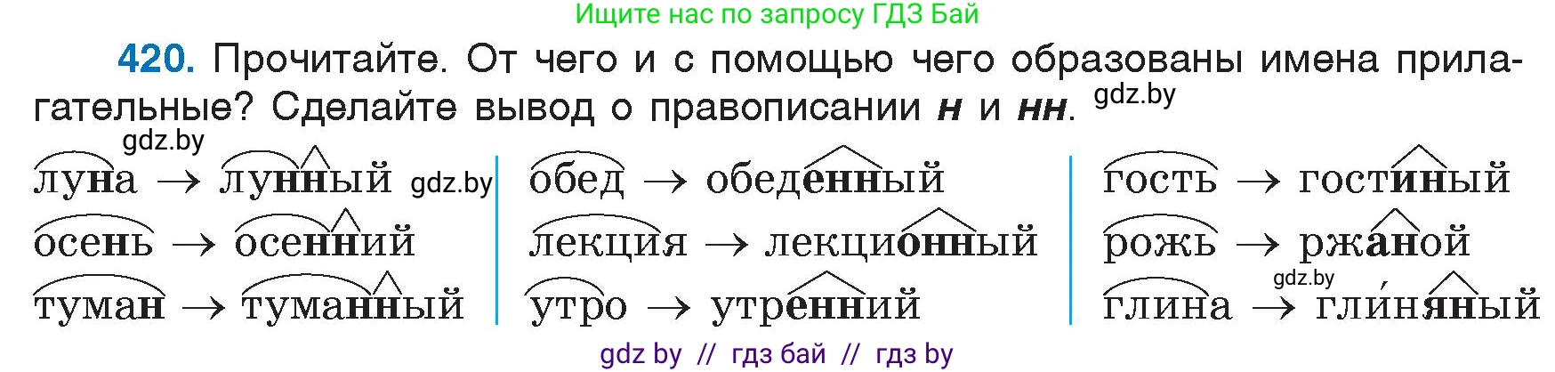Русский язык, 6 класс Учебник, авторы: Мурина Лариса Александровна, Игнатович Татьяна Владимировна, Жадейко Жанна Фёдоровна, издательство Национальный институт образования, Минск, 2020, страница 188, номер 420, Условие