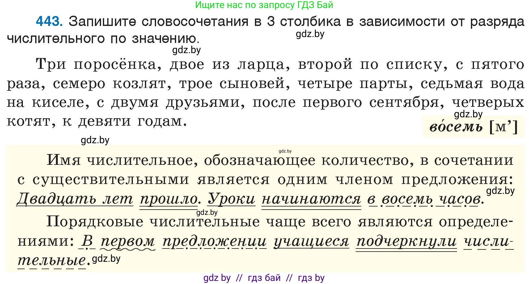 Русский язык, 6 класс Учебник, авторы: Мурина Лариса Александровна, Игнатович Татьяна Владимировна, Жадейко Жанна Фёдоровна, издательство Национальный институт образования, Минск, 2020, страница 198, номер 443, Условие
