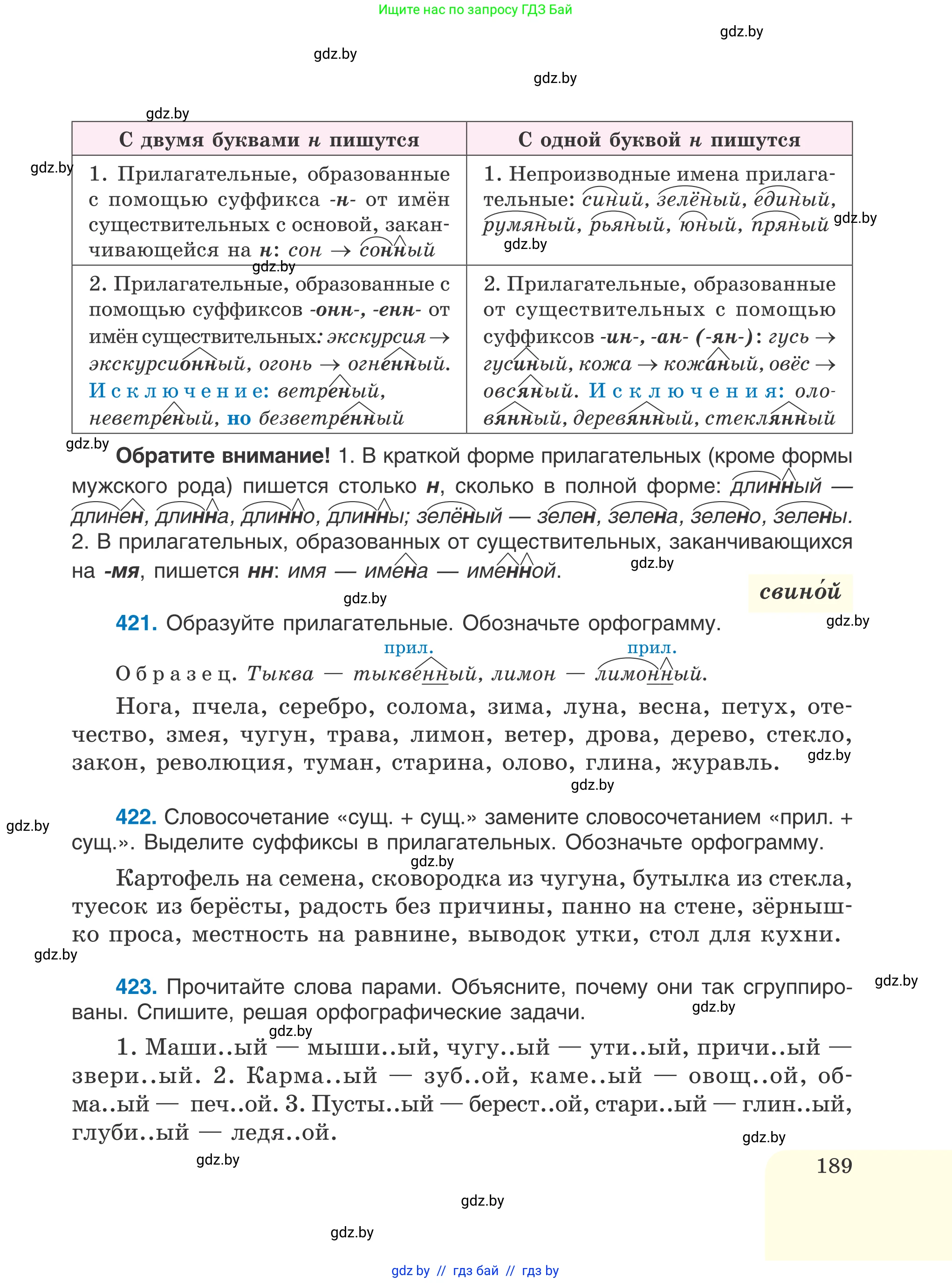 Русский язык, 6 класс Учебник, авторы: Мурина Лариса Александровна, Игнатович Татьяна Владимировна, Жадейко Жанна Фёдоровна, издательство Национальный институт образования, Минск, 2020, страница 189