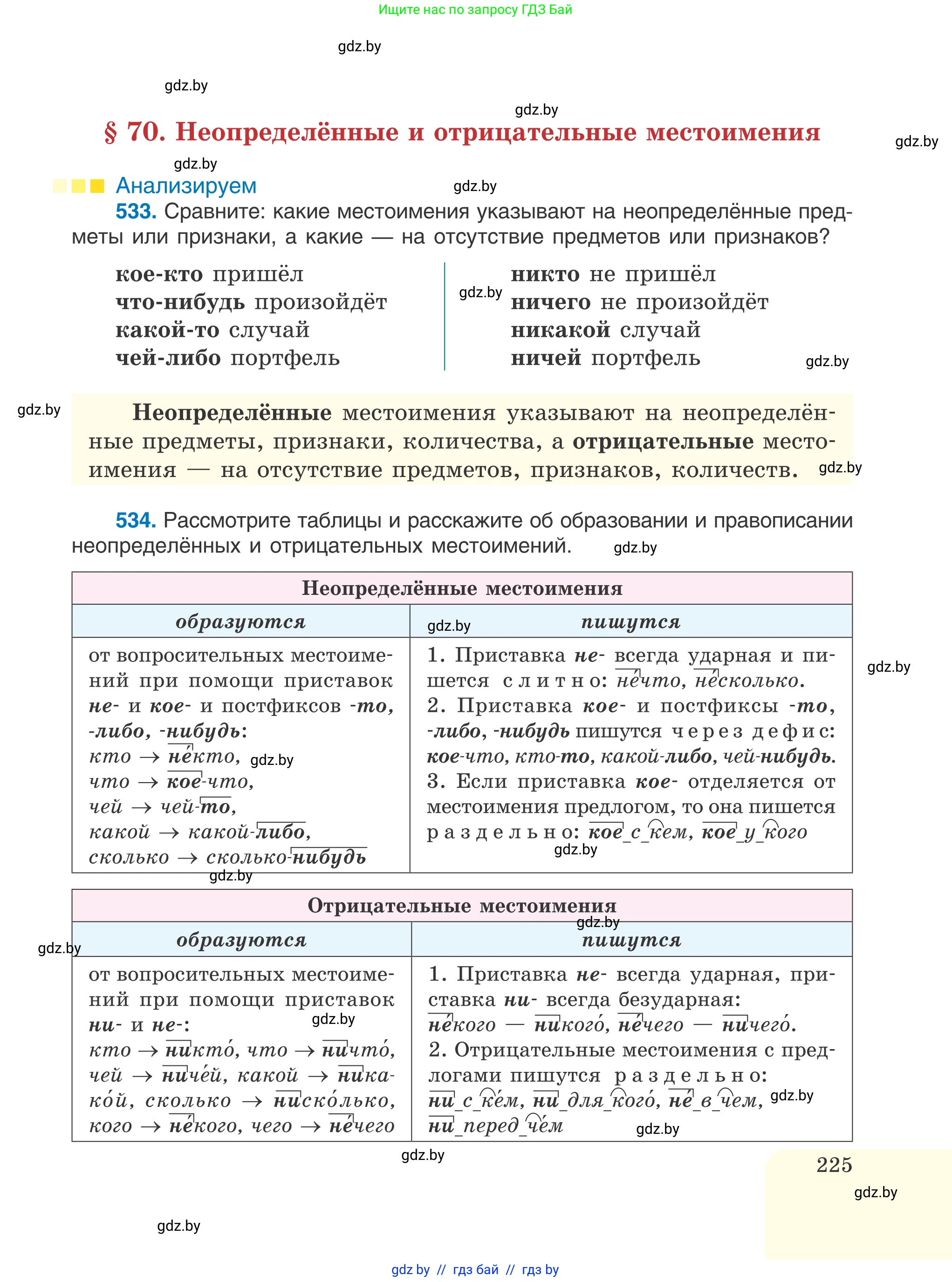 Русский язык, 6 класс Учебник, авторы: Мурина Лариса Александровна, Игнатович Татьяна Владимировна, Жадейко Жанна Фёдоровна, издательство Национальный институт образования, Минск, 2020, страница 225