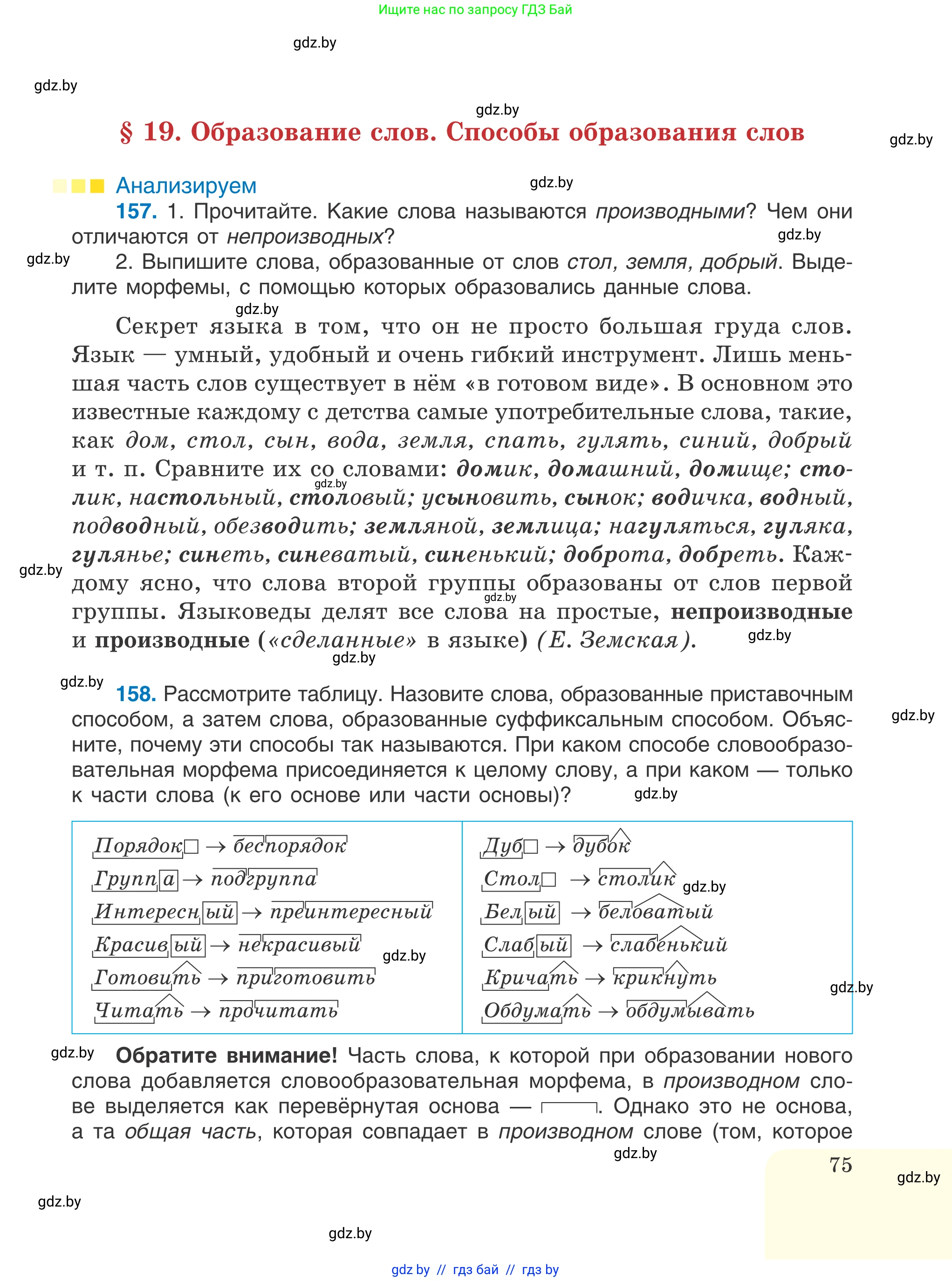 Русский язык, 6 класс Учебник, авторы: Мурина Лариса Александровна, Игнатович Татьяна Владимировна, Жадейко Жанна Фёдоровна, издательство Национальный институт образования, Минск, 2020, страница 75