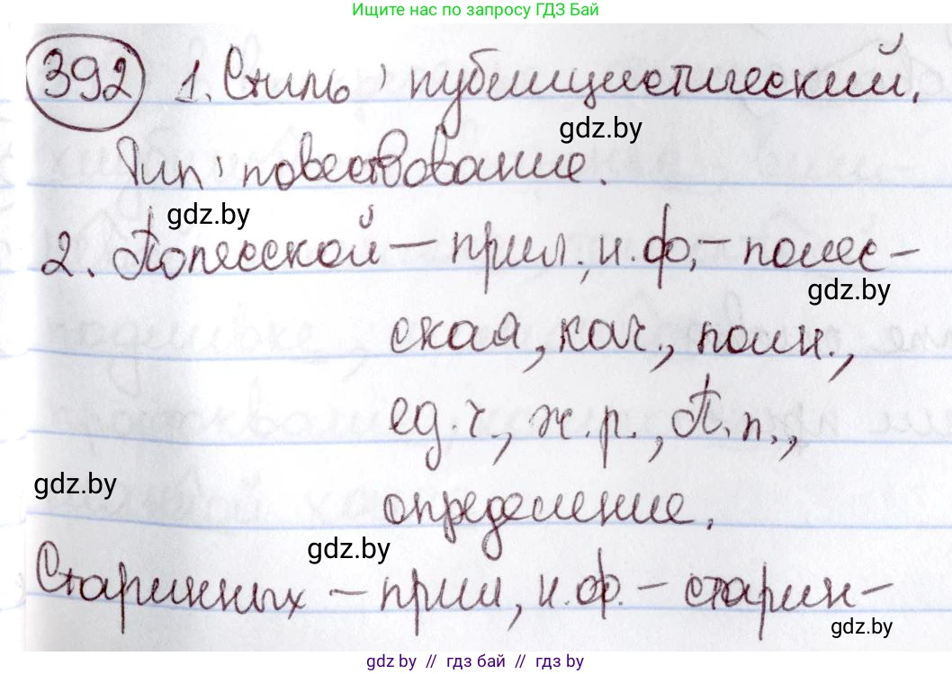 Русский язык, 6 класс Учебник, авторы: Мурина Лариса Александровна, Игнатович Татьяна Владимировна, Жадейко Жанна Фёдоровна, издательство Национальный институт образования, Минск, 2020, страница 178, номер 392, Решение 2