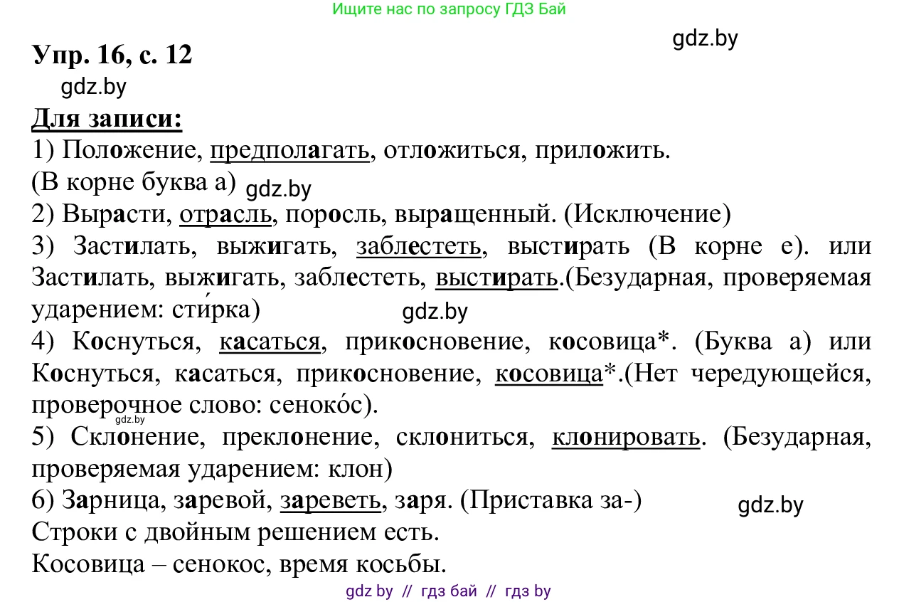 Русский язык, 6 класс Учебник, авторы: Мурина Лариса Александровна, Игнатович Татьяна Владимировна, Жадейко Жанна Фёдоровна, издательство Национальный институт образования, Минск, 2020, страница 12, номер 16, Решение 1