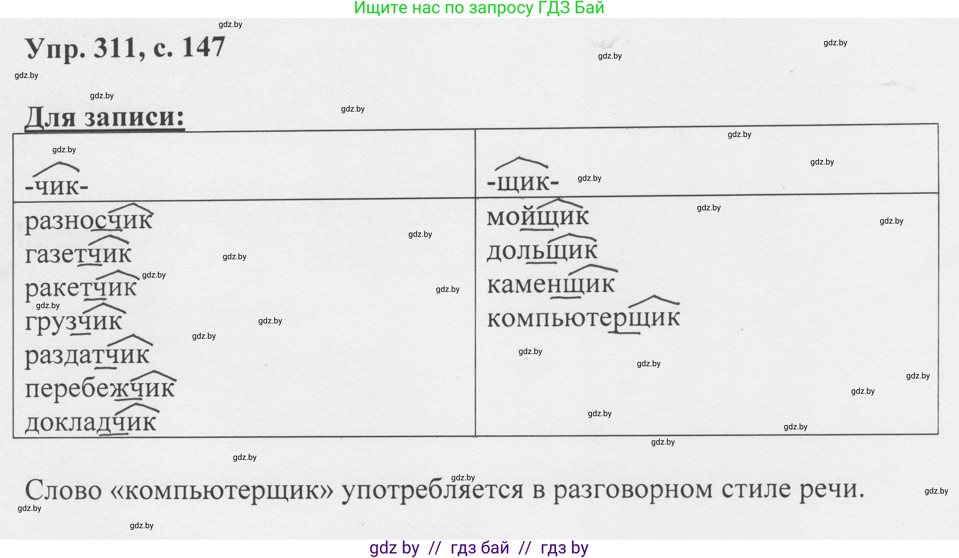 Русский язык, 6 класс Учебник, авторы: Мурина Лариса Александровна, Игнатович Татьяна Владимировна, Жадейко Жанна Фёдоровна, издательство Национальный институт образования, Минск, 2020, страница 147, номер 311, Решение 1